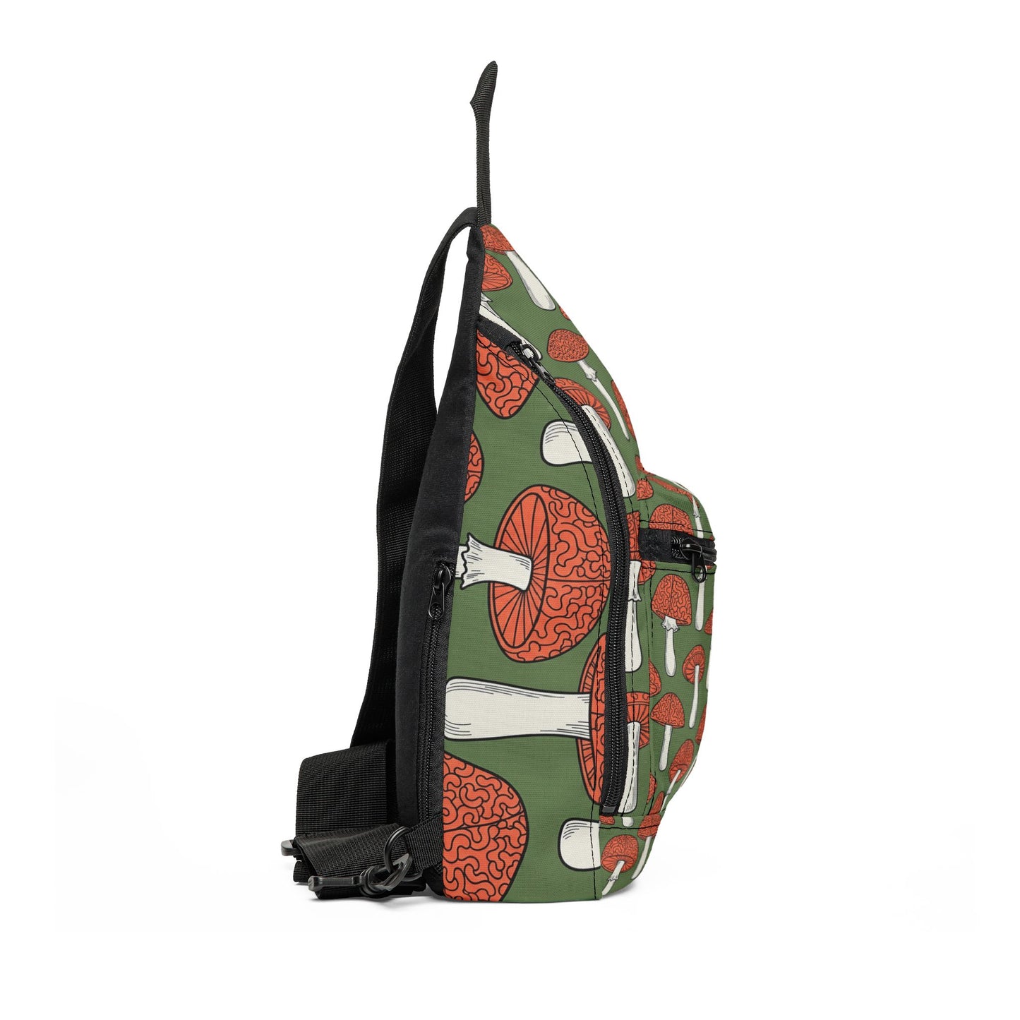 Mushroom Pattern Sling Bag – Green Red Foraging Crossbody