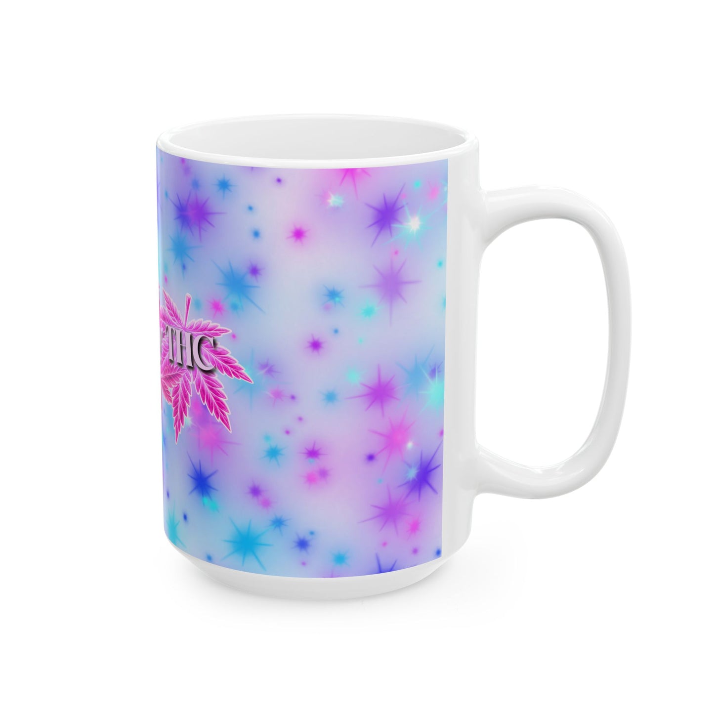Pink Fueled by THC Mug – Cannabis Leaf Graphic Coffee Cup (11oz & 15oz)