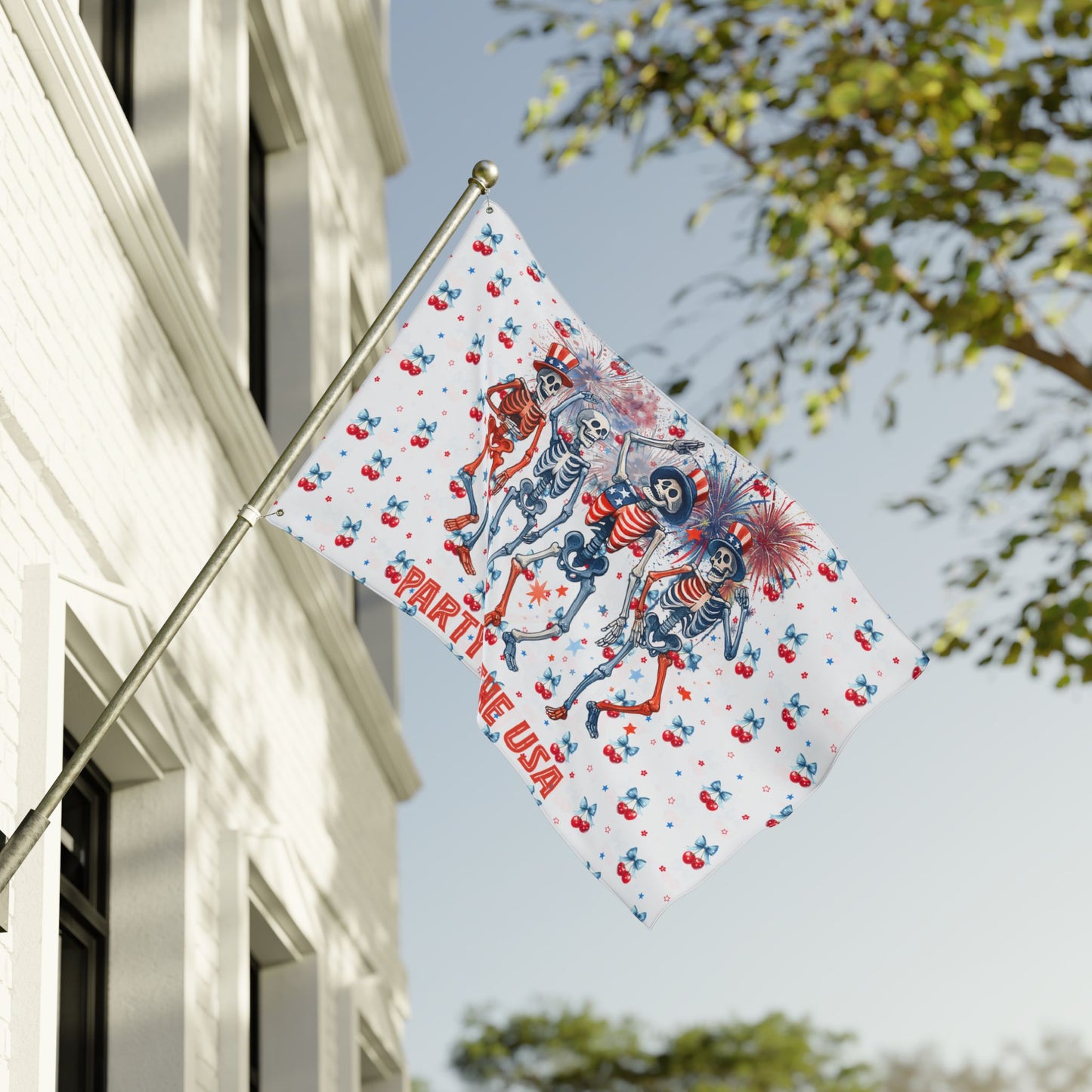 Party in the USA Skeletons Double-Sided Flag — 4th of July Patriotic Decor