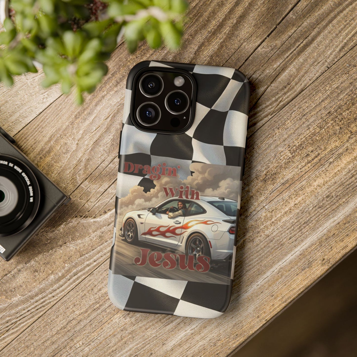 Phone Case — 'Dragin' With Jesus' Racing Checkered Design - iPhone