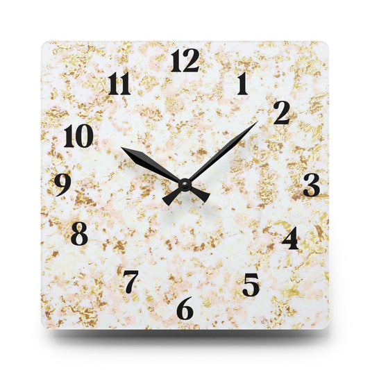 Marble Accent Acrylic Wall Clock — Elegant Gold Fleck Home Decor