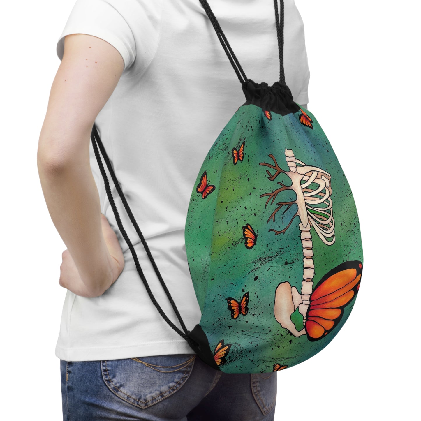 Butterfly Ribcage Drawstring Bag — Gothic Nature Gym Sack