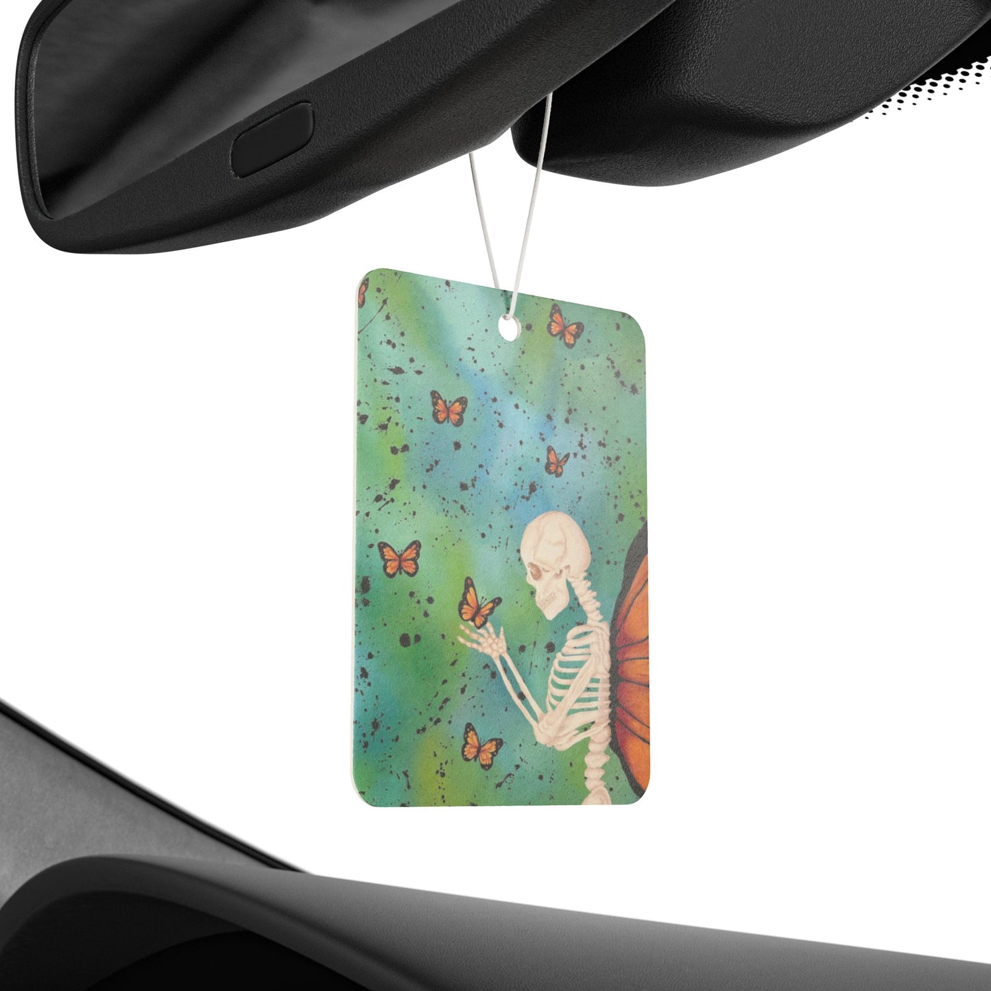Skeleton & Monarch Car Air Freshener — Butterfly Wings Aromatic Hanging Decor