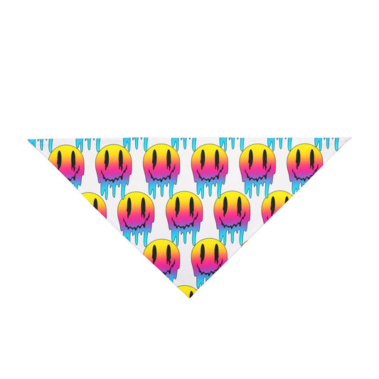 Pet Bandana — Neon Dripping Smiley Pattern