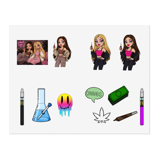 Cannabis Vibes Sticker Sheet — Smoking Accessories & Chill Girl Character Stickers