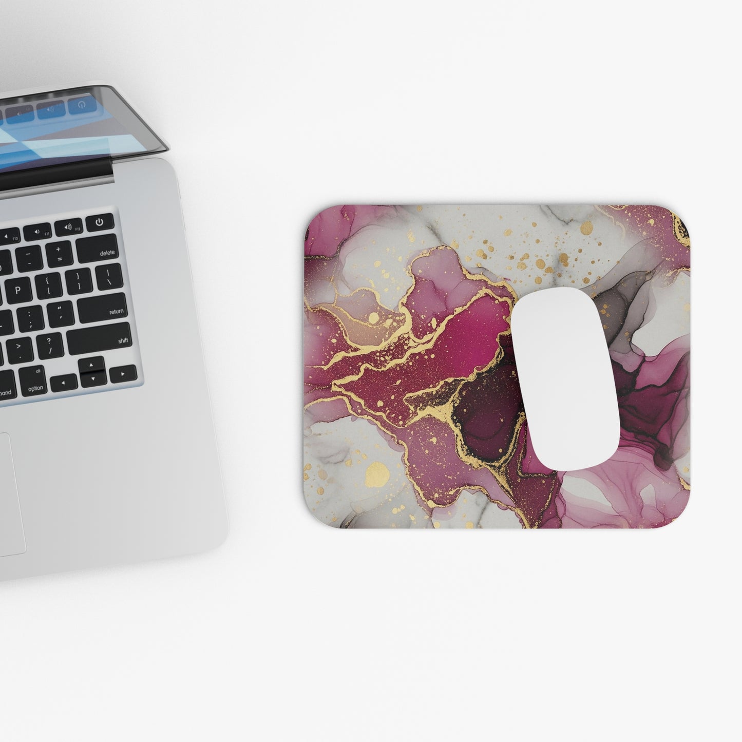 Pink Gold Marble Mouse Pad — Elegant Abstract Desk Mat