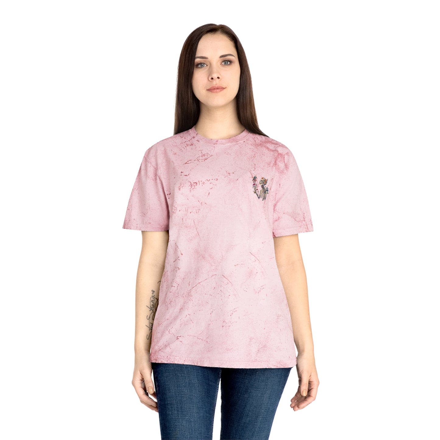 Floral Skeleton Graphic T-Shirt – Color Blast Skull & Bird Design
