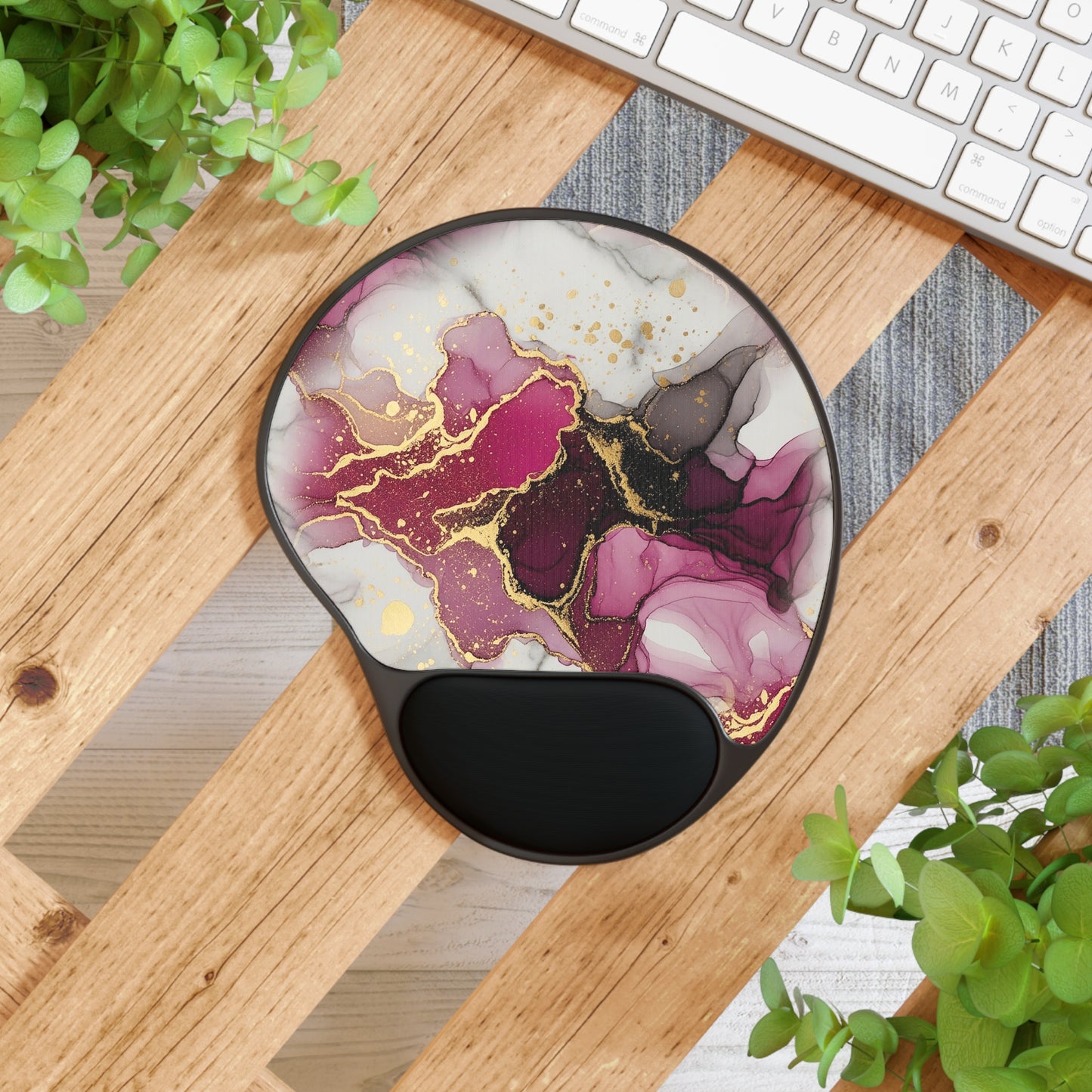 Marbled Pink & Gold Mouse Pad with Ergonomic Wrist Rest