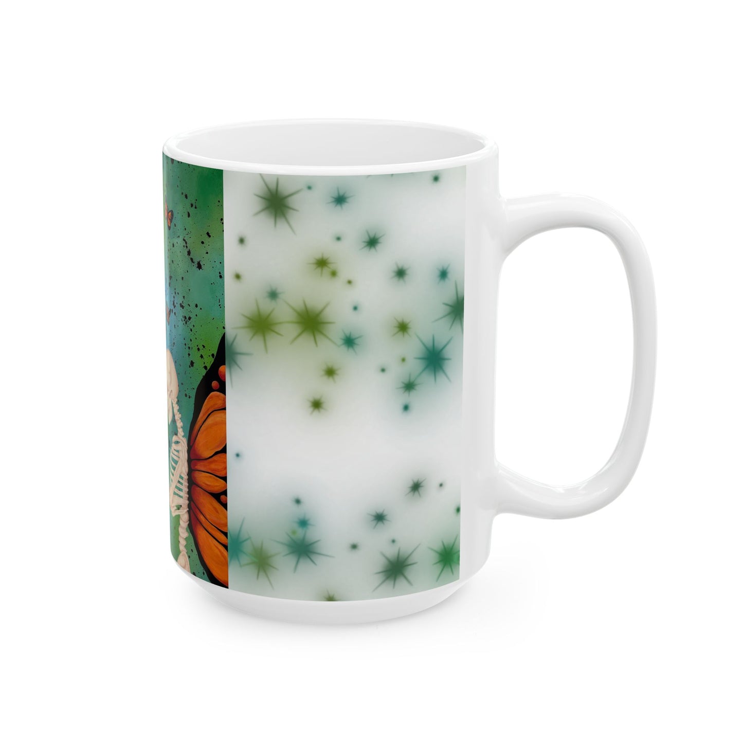 Butterfly Skeleton Ceramic Mug — Butterfly Wings Skeleton Art Coffee Cup (11oz/15oz)
