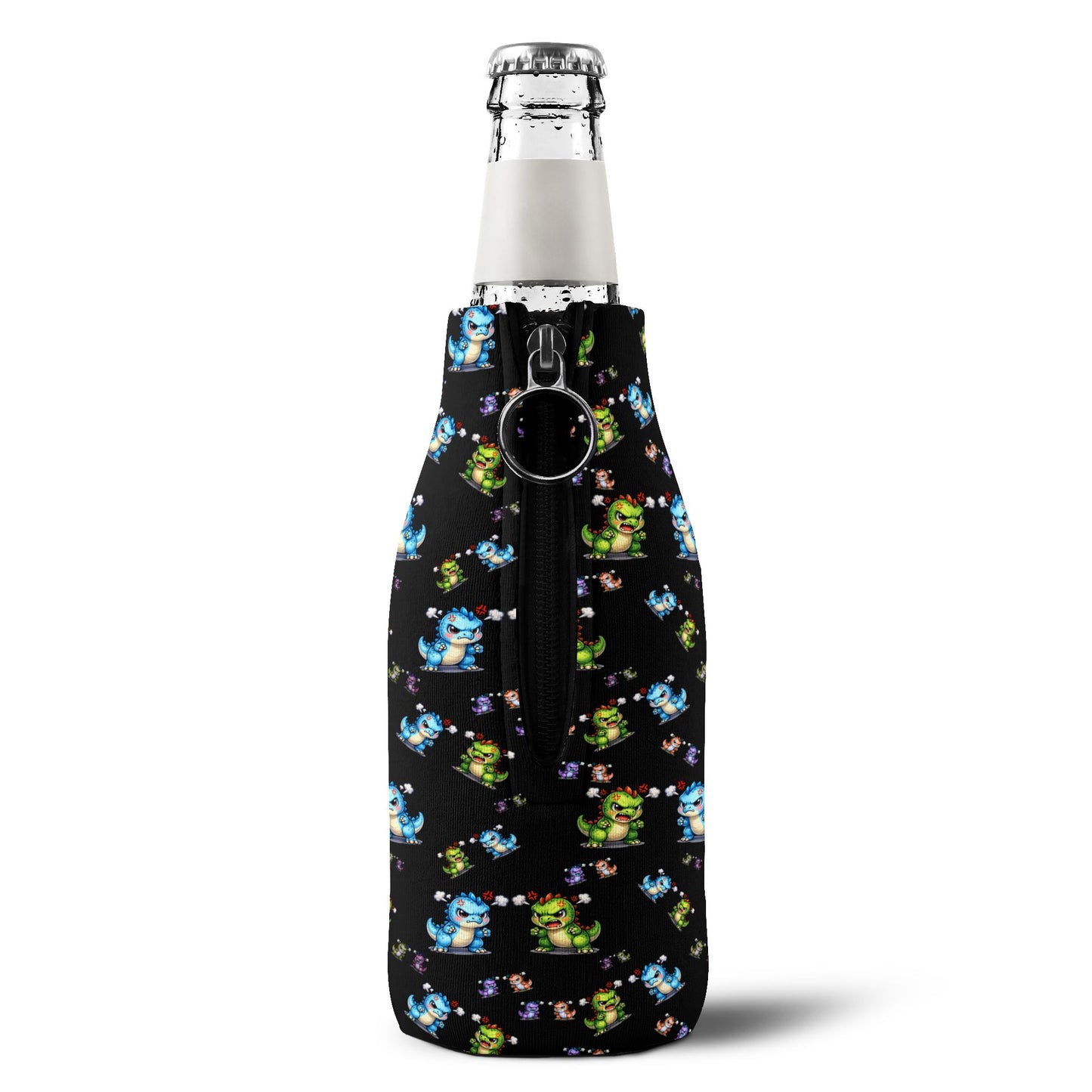 Bottle Cooler Sleeve — Cute Cartoon dinosaurs Zip-Up Insulated Koozie