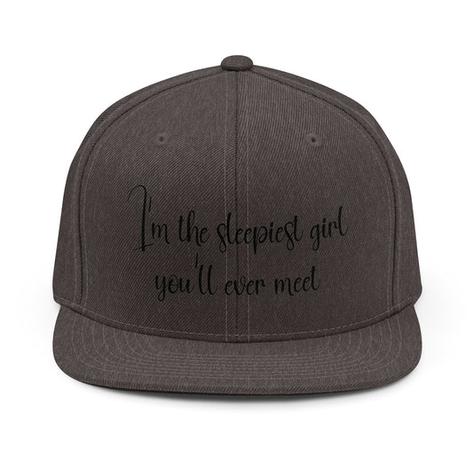 Sleepiest Girl Snapback Hat — Cute Script Slogan Cap