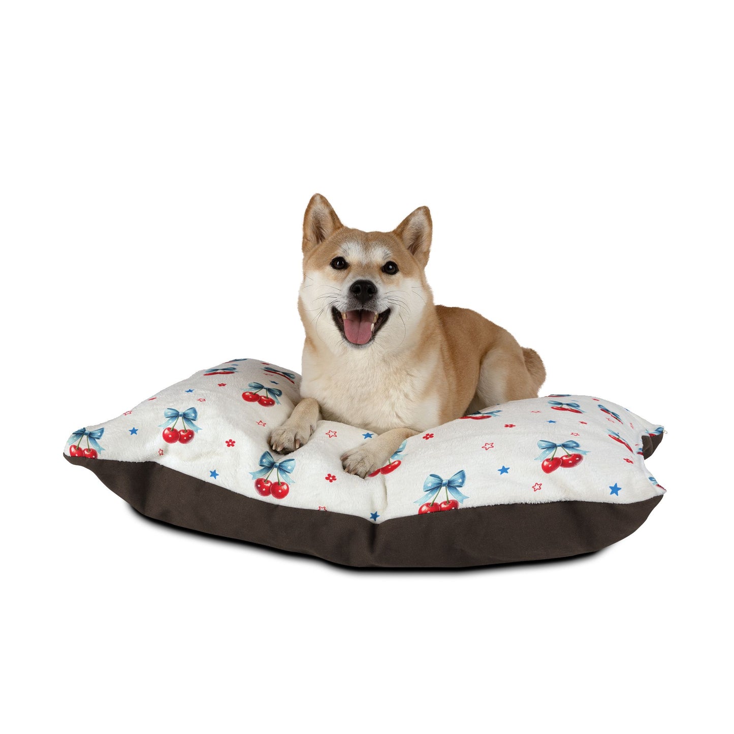 Cherry Bow Pet Bed — Cute Red Cherry Pattern Dog & Cat Cushion
