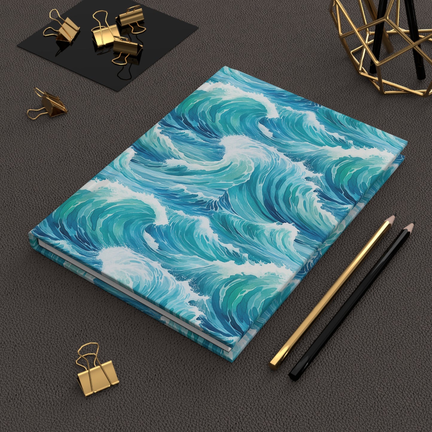 Ocean Waves Hardcover Journal — Nautical Wave Pattern Matte Notebook