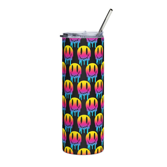 20oz Stainless Tumbler — Neon Drip Smiley Pattern, Insulated Travel Cup
