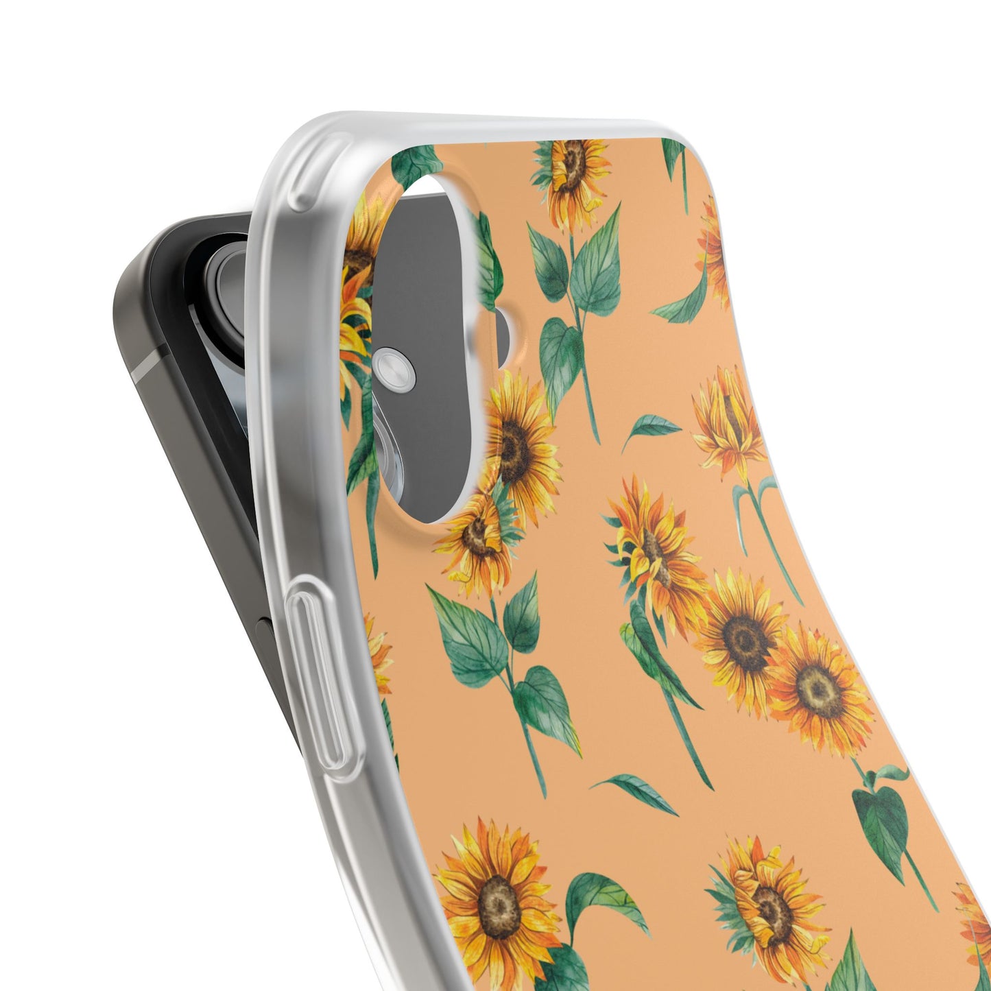 Sunflower Pattern Flexi Case — Floral Phone Case on Peach Background