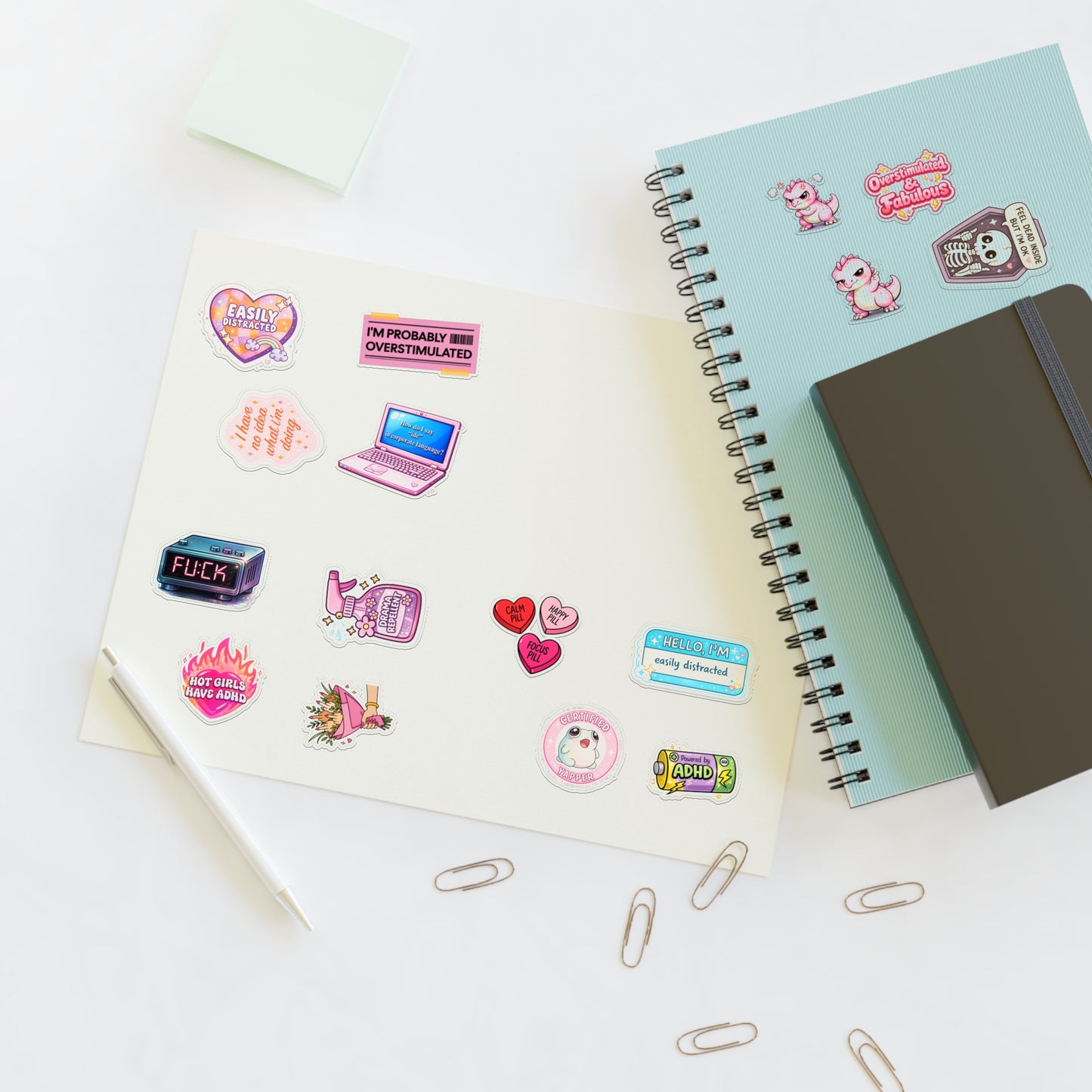 Cute Pink Mental Health & ADHD Sticker Sheet