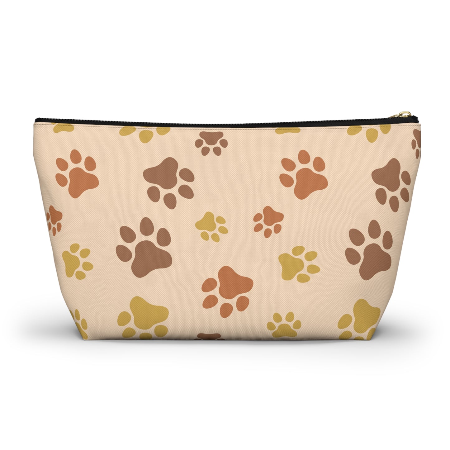 Paw Print Accessory Pouch — Beige T-Bottom Cosmetic Bag for Pet Lovers