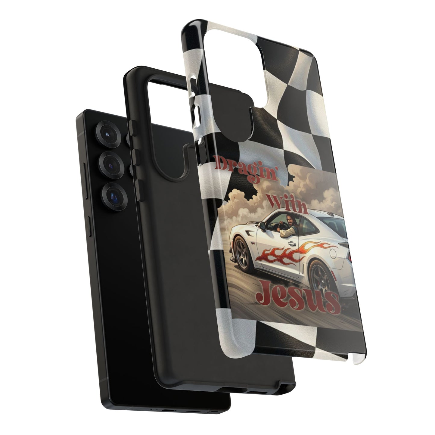 Phone Case — "Dragin' With Jesus" Racing Checkered flag - Samsung / Google phones