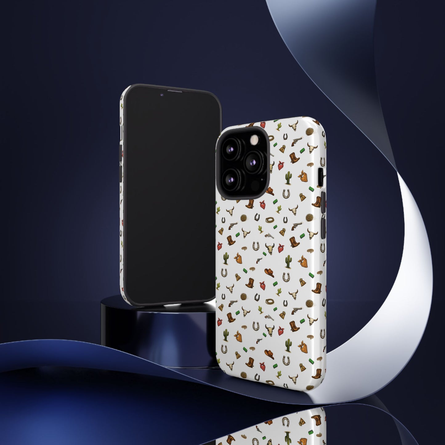 Western Cowboy Pattern Phone Case — Rodeo Hat, Horseshoe & Cactus Tough Case