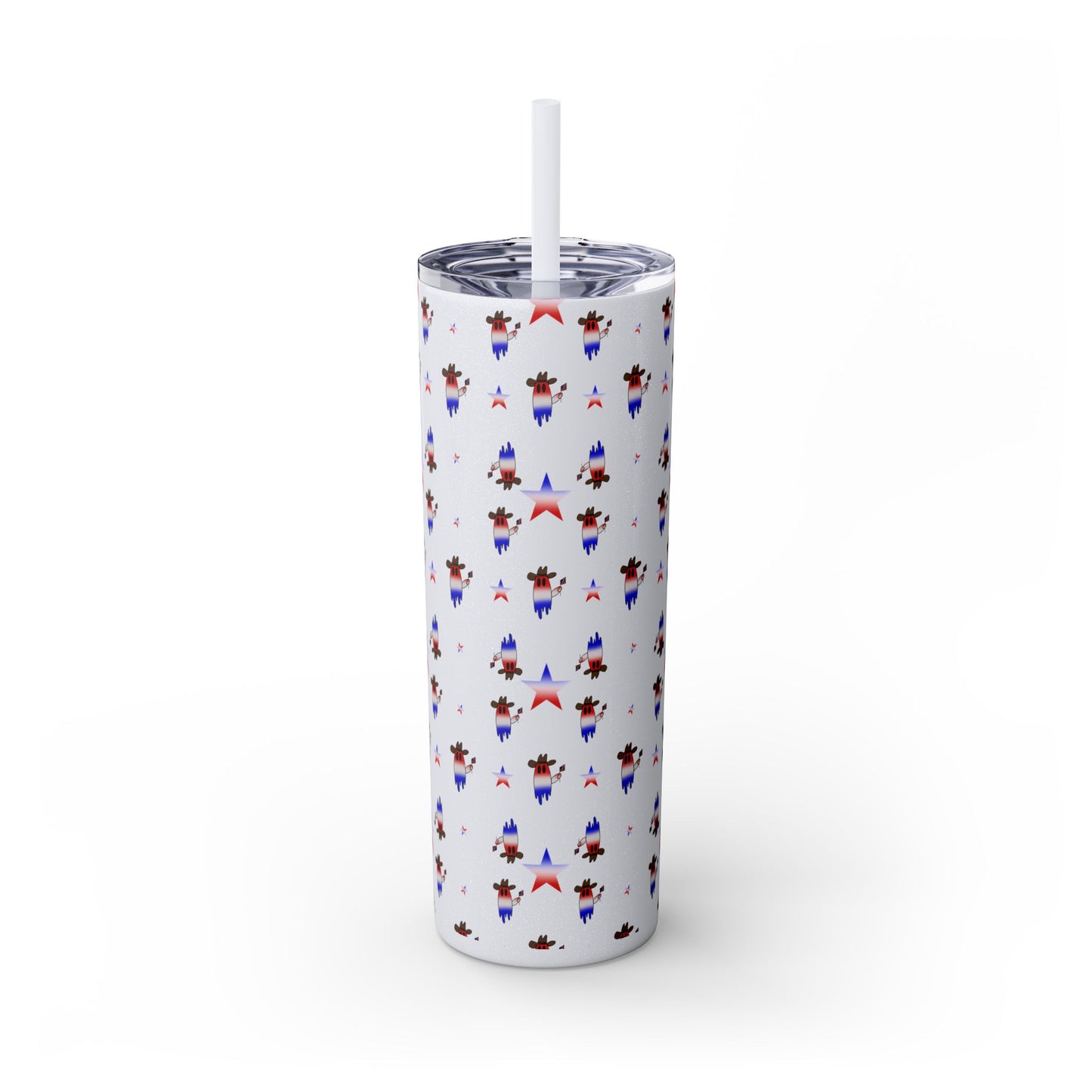Patriotic Ghost Skinny Tumbler 20oz — Fourth of July Red White Blue Straw Cup