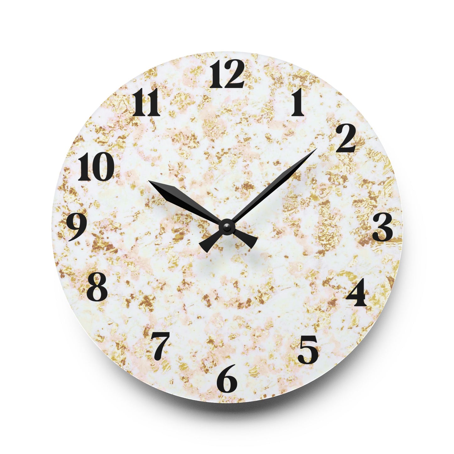 Marble Accent Acrylic Wall Clock — Elegant Gold Fleck Home Decor