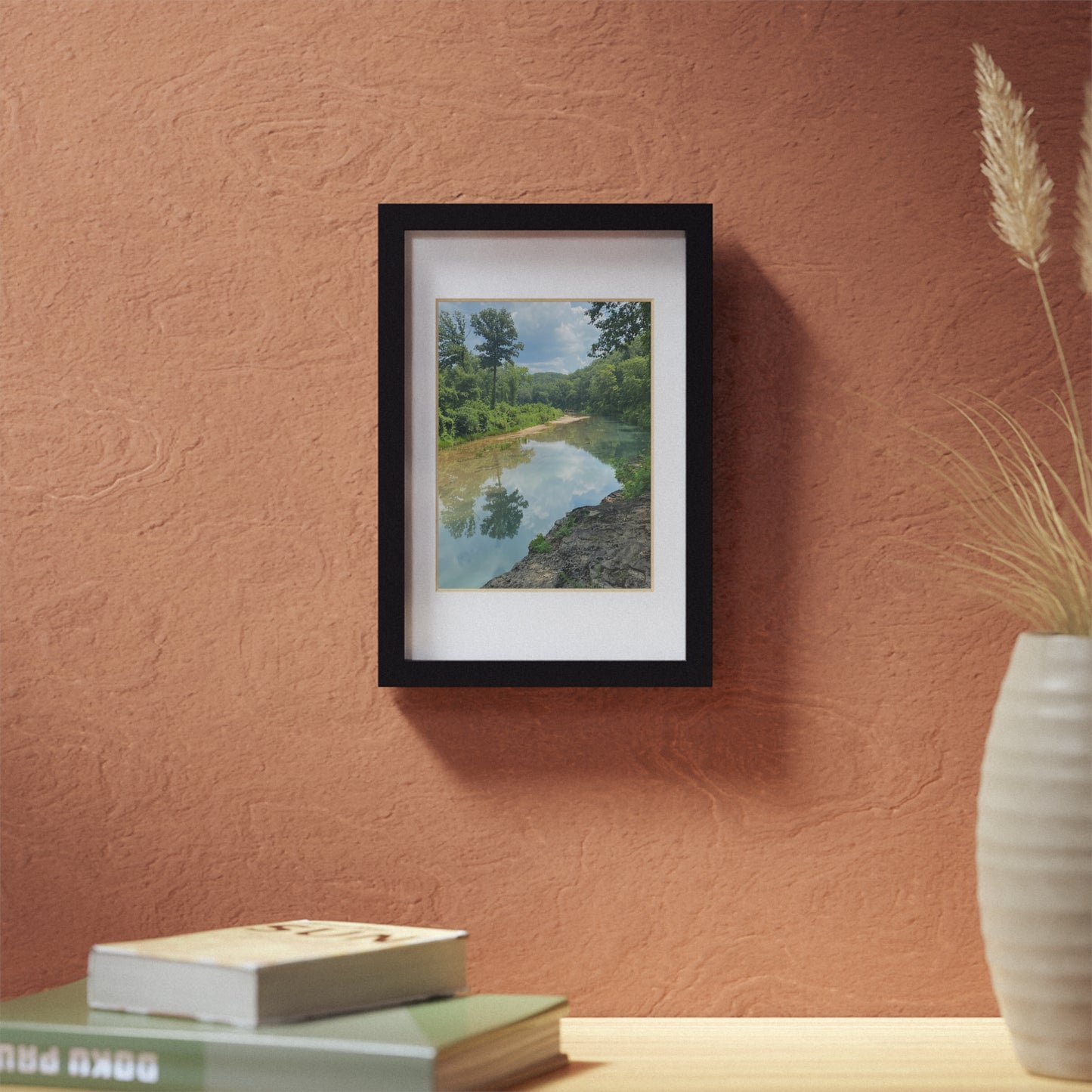 Black Framed Landscape Poster — River Reflection Wall Art