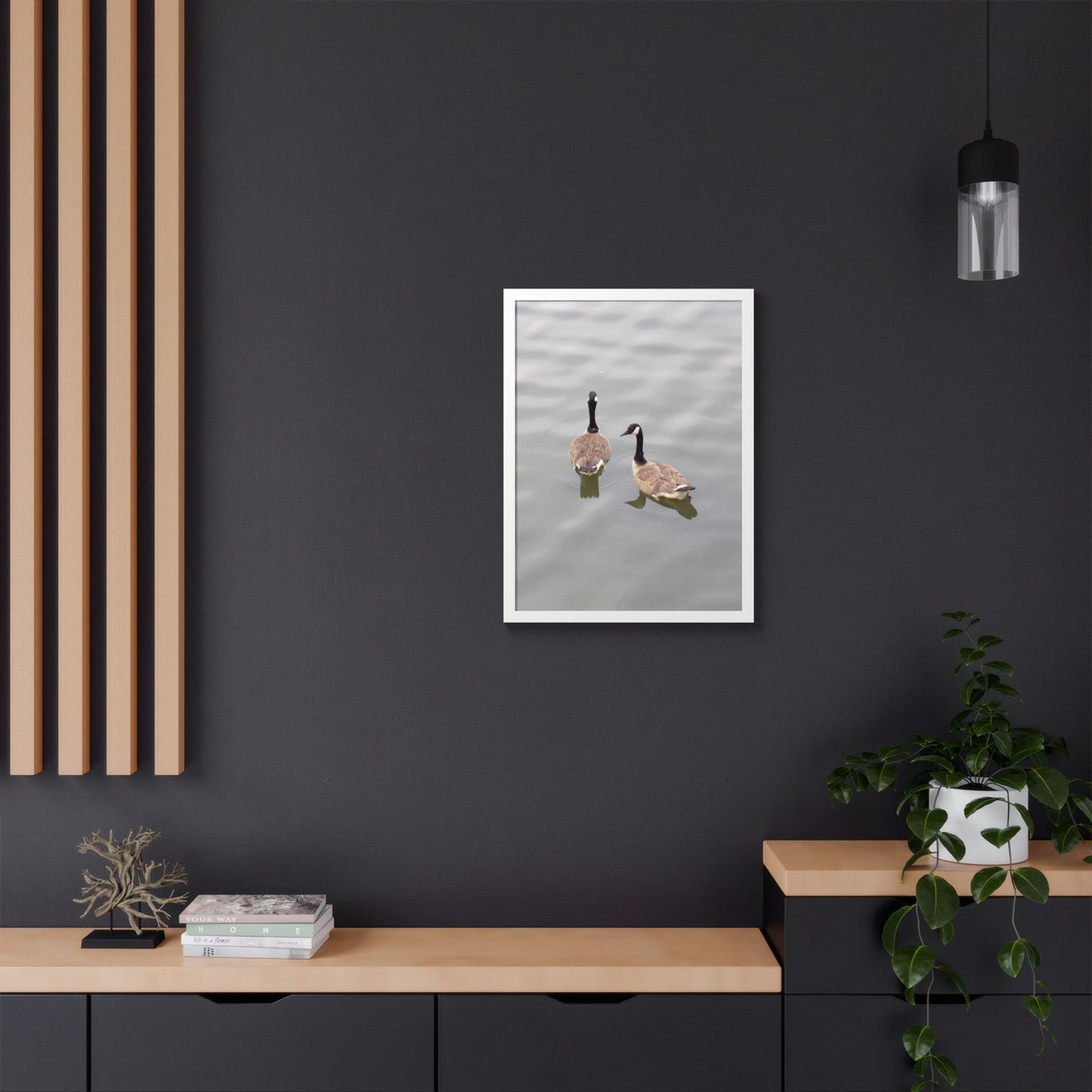 Canada Geese Wall Art Framed Photo Print — Serene Lake Nature Poster