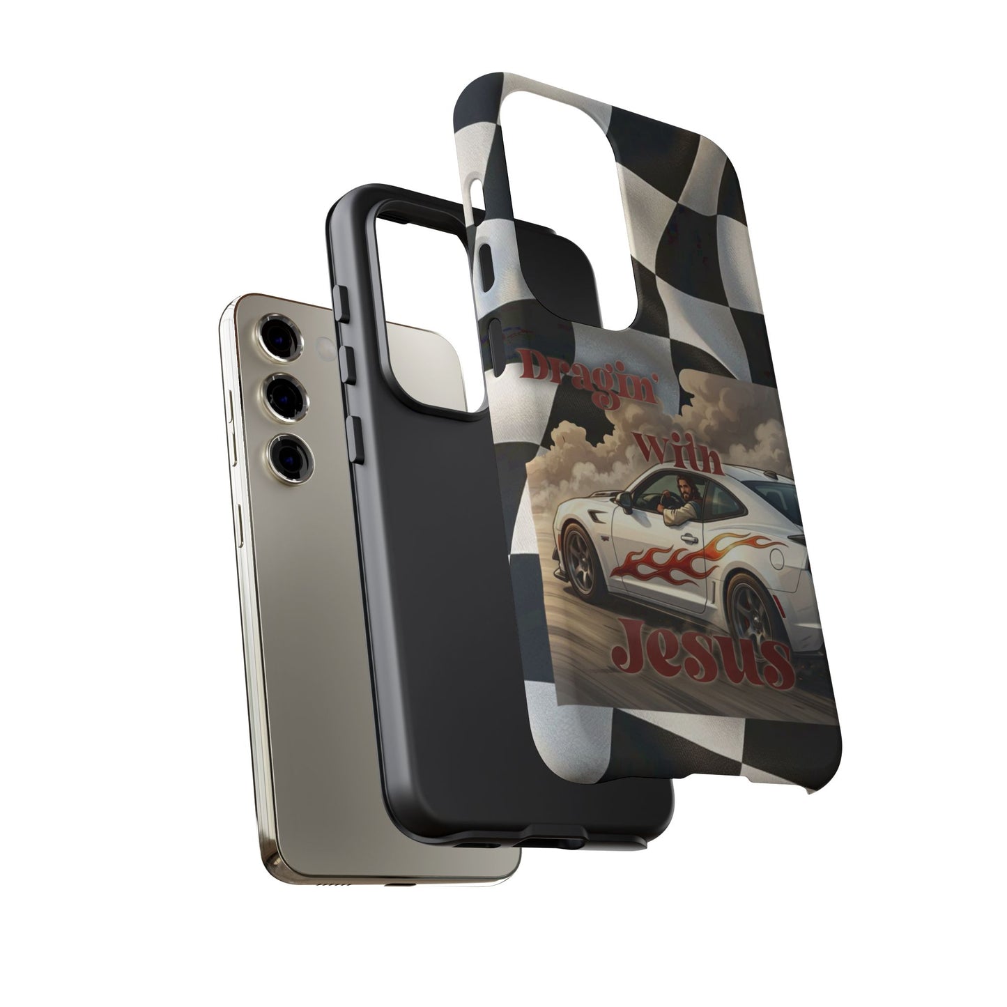 Phone Case — "Dragin' With Jesus" Racing Checkered flag - Samsung / Google phones