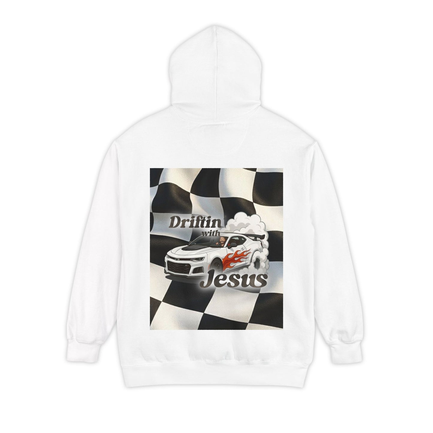 Classic Car Hoodie — Small Chest Graphic “drifting with jesus" Pullover