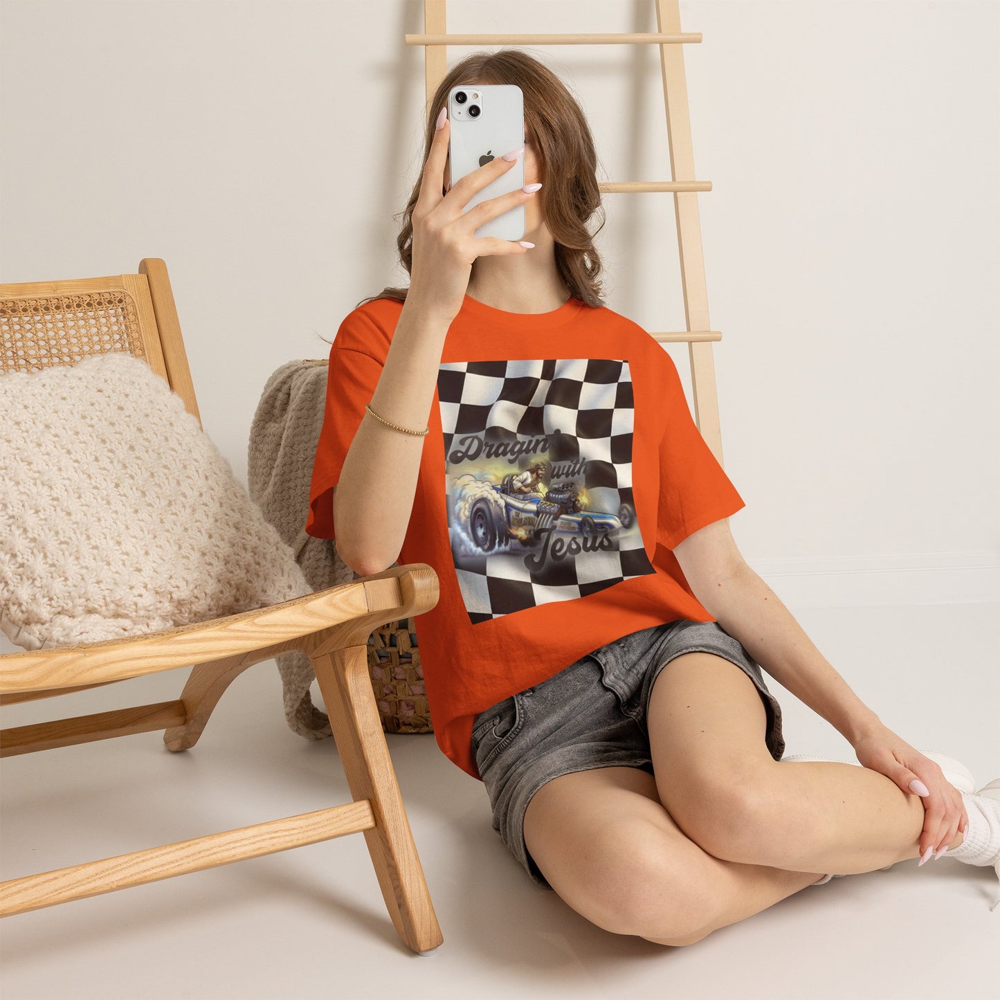 Racing Faith Tee – "Draggin' for Jesus" Checkered Flag Racing T-Shirt