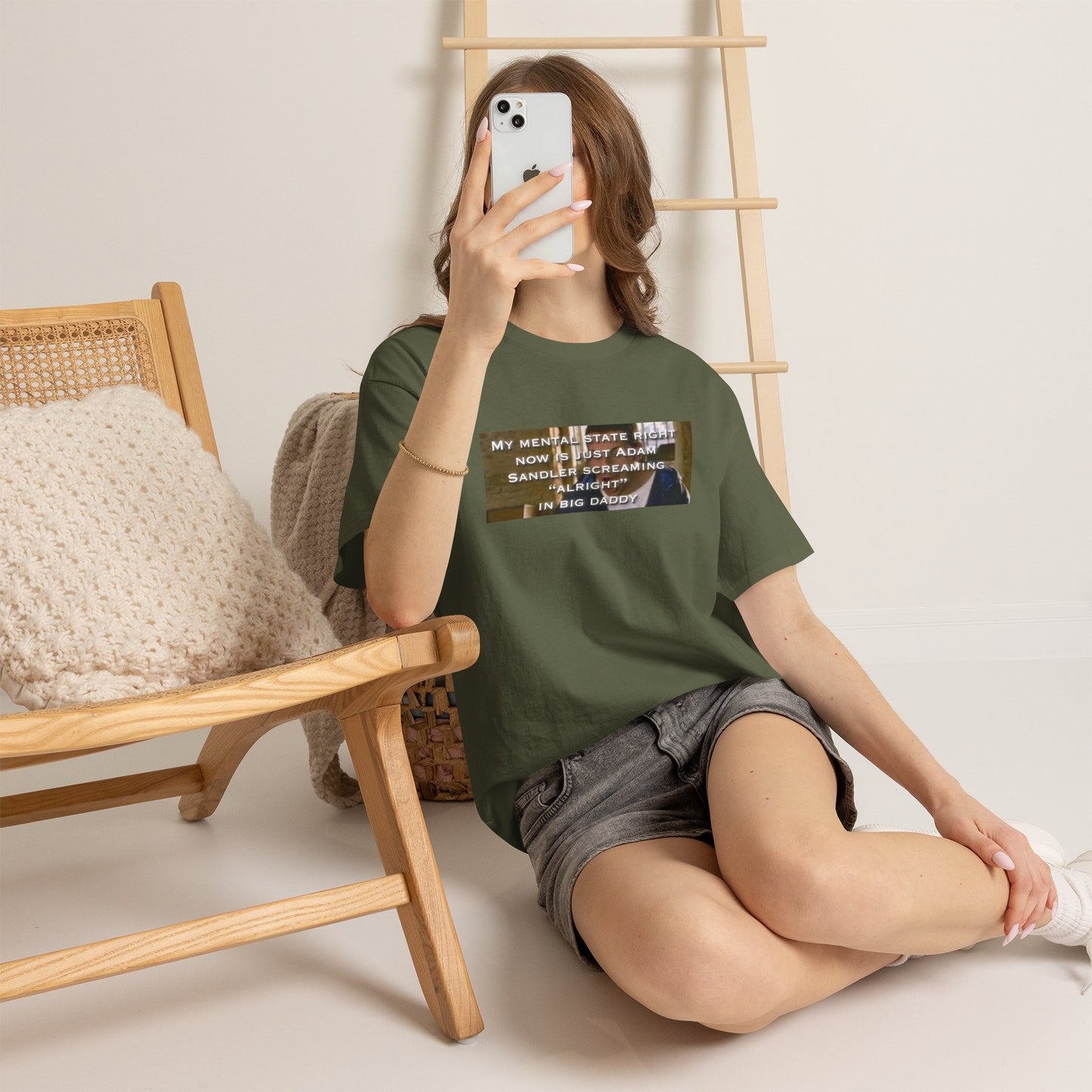 Adam Sandler Meme T-Shirt — "My Mental State Right Now Is Adam Sandler Screaming 'Alright' In big Daddy"