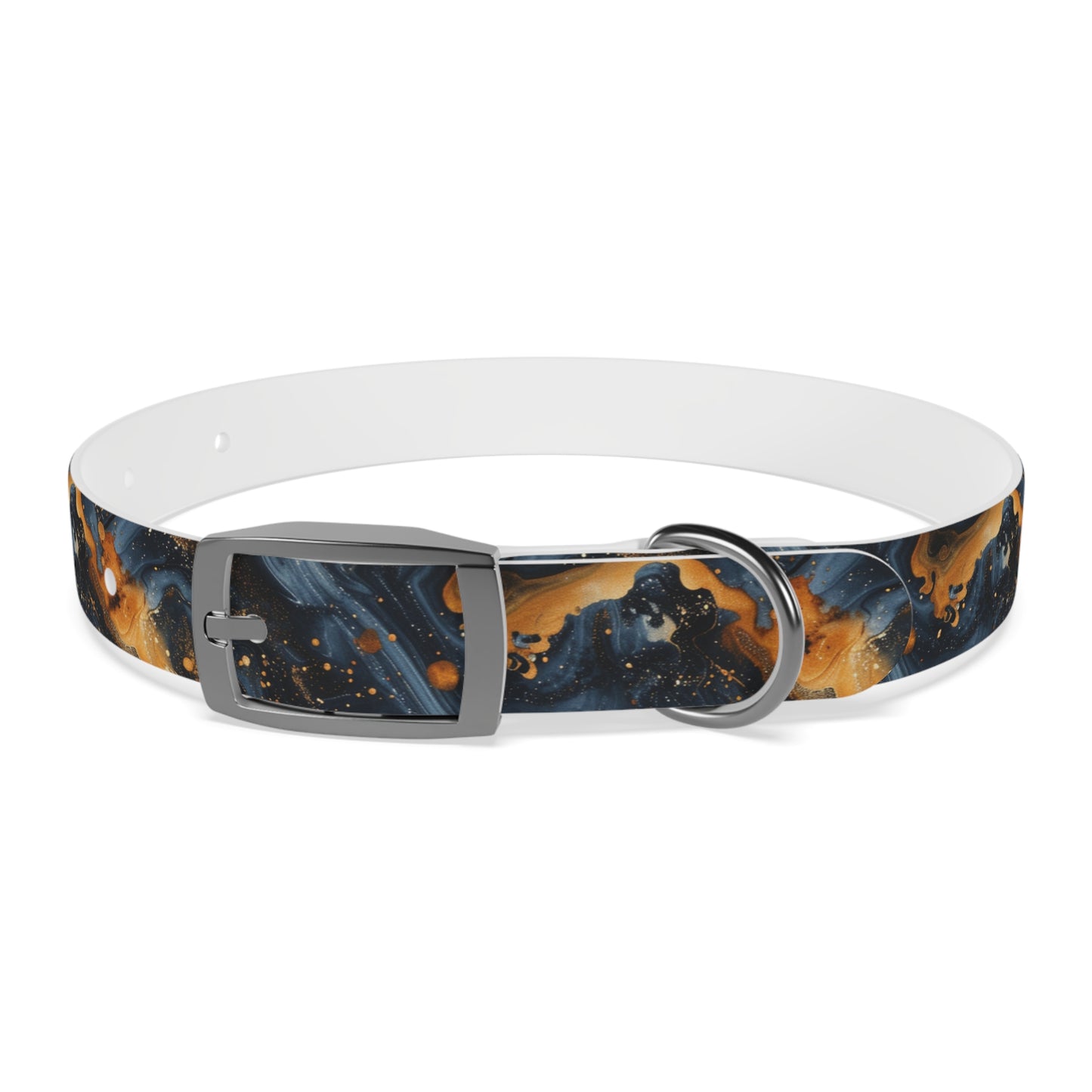 Celestial Marbled Dog Collar — Black & Gold Abstract Galaxy Pattern