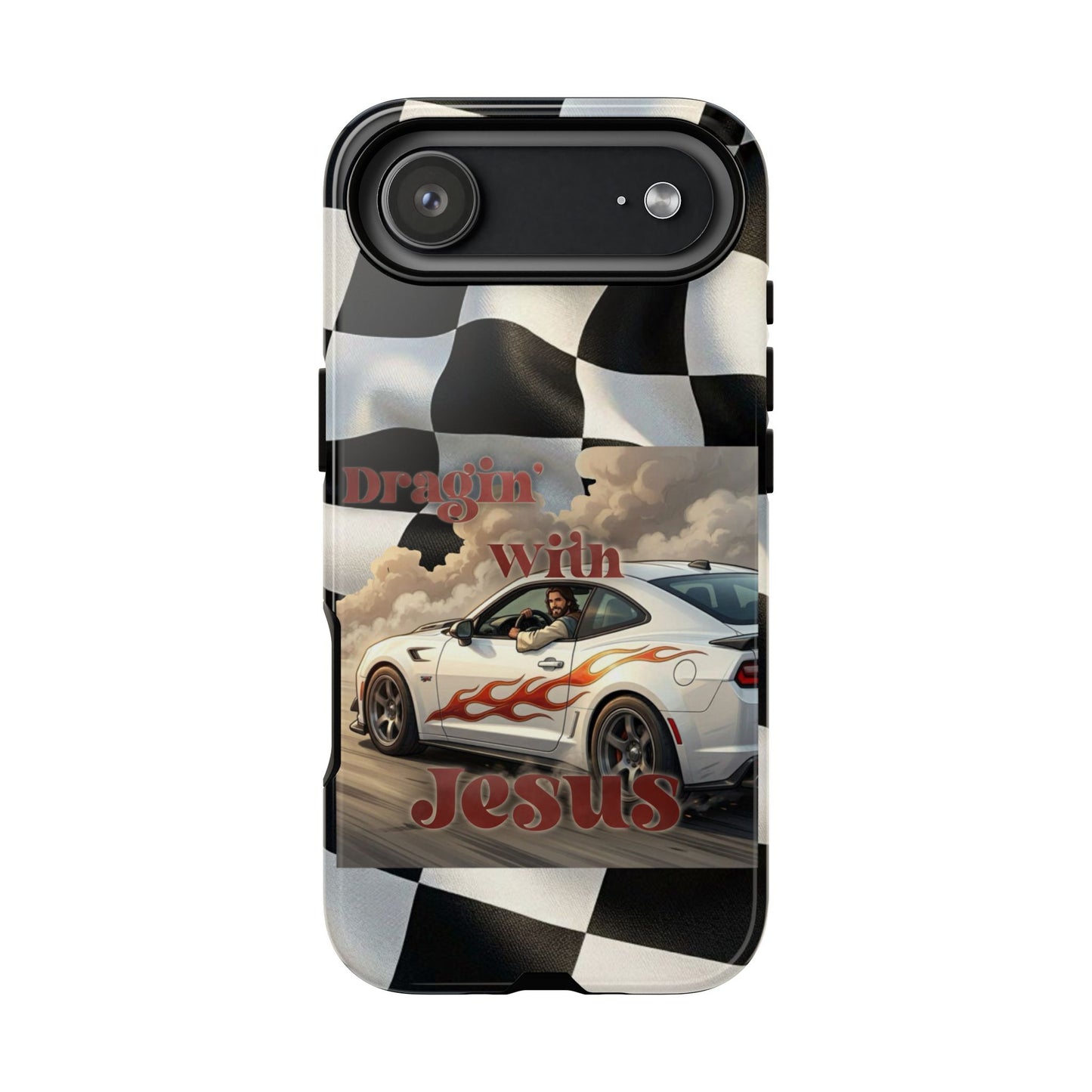 Phone Case — 'Dragin' With Jesus' Racing Checkered Design - iPhone