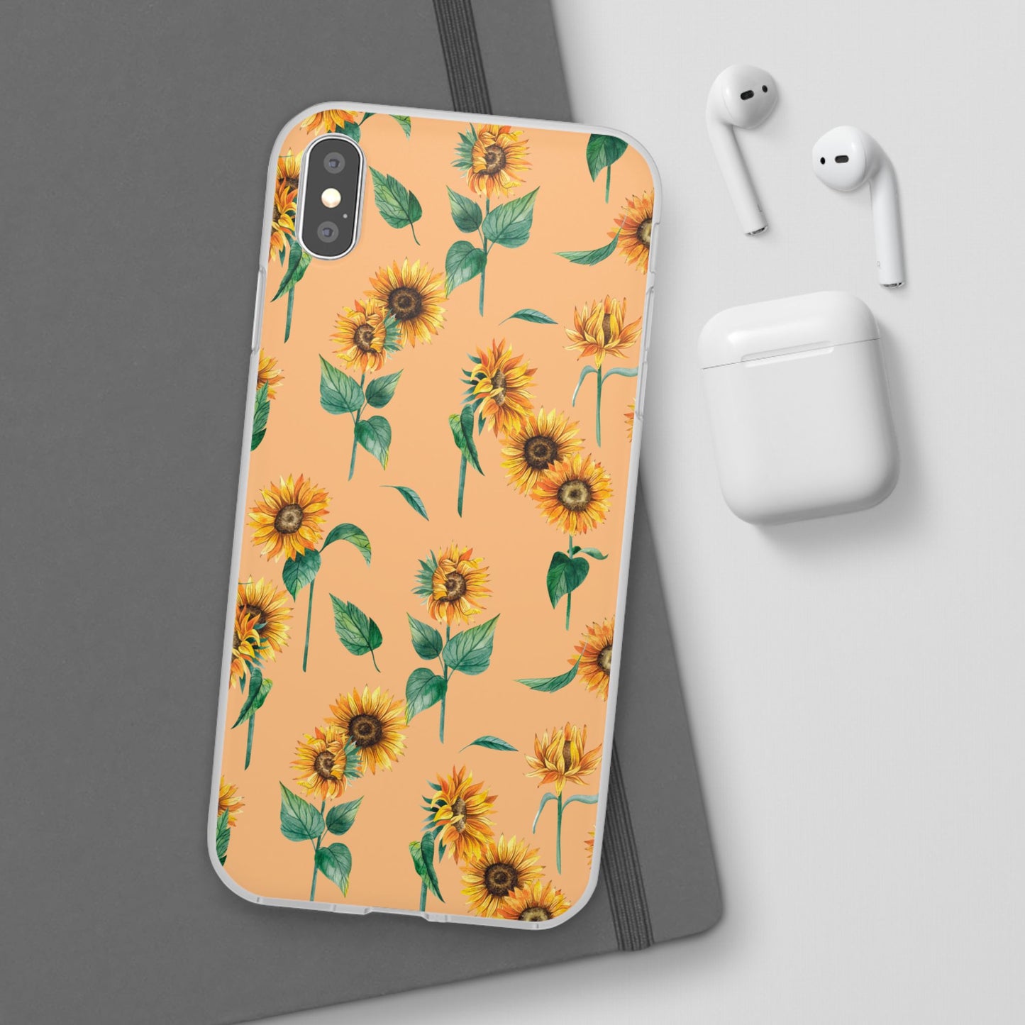 Sunflower Pattern Flexi Case — Floral Phone Case on Peach Background
