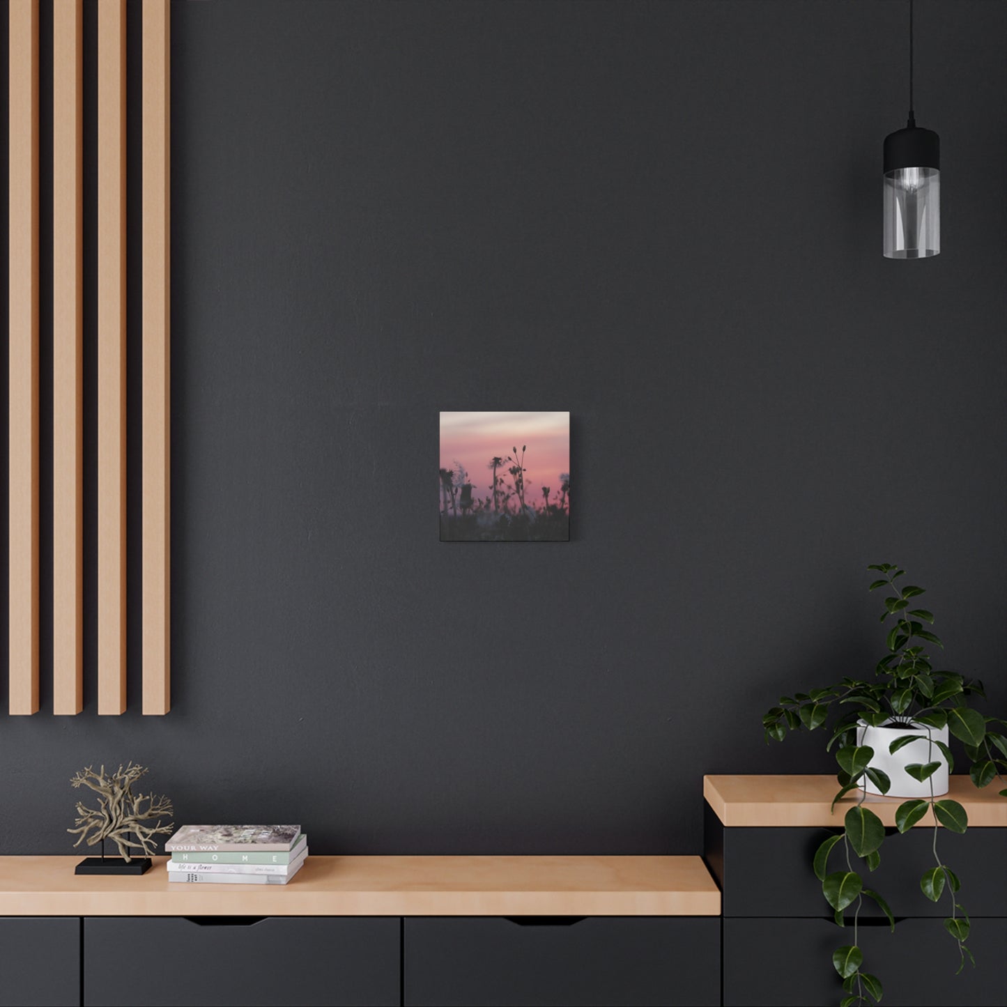 Canvas Wall Art - Silhouetted Wildflowers at Pink Sunset