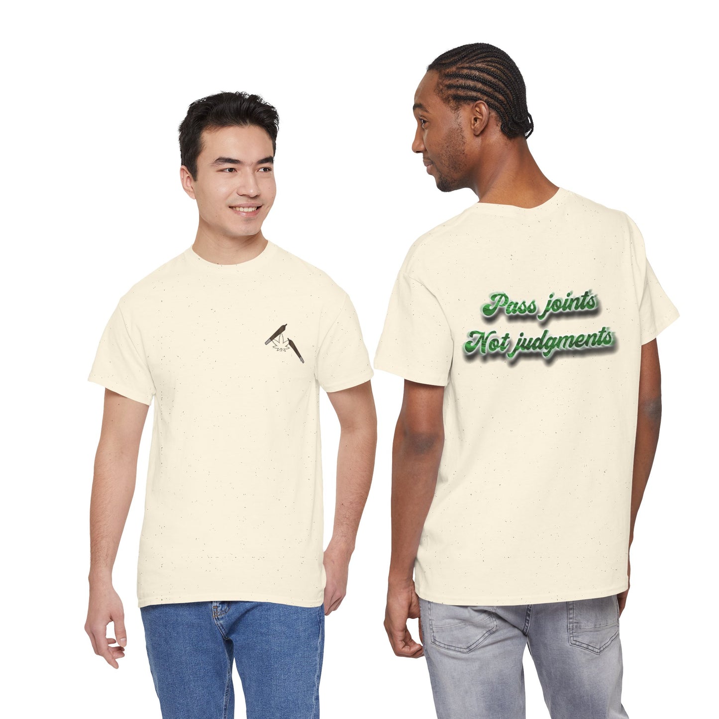 T-Shirt — "Pass joints, Not judgments" Retro Green Script Tee