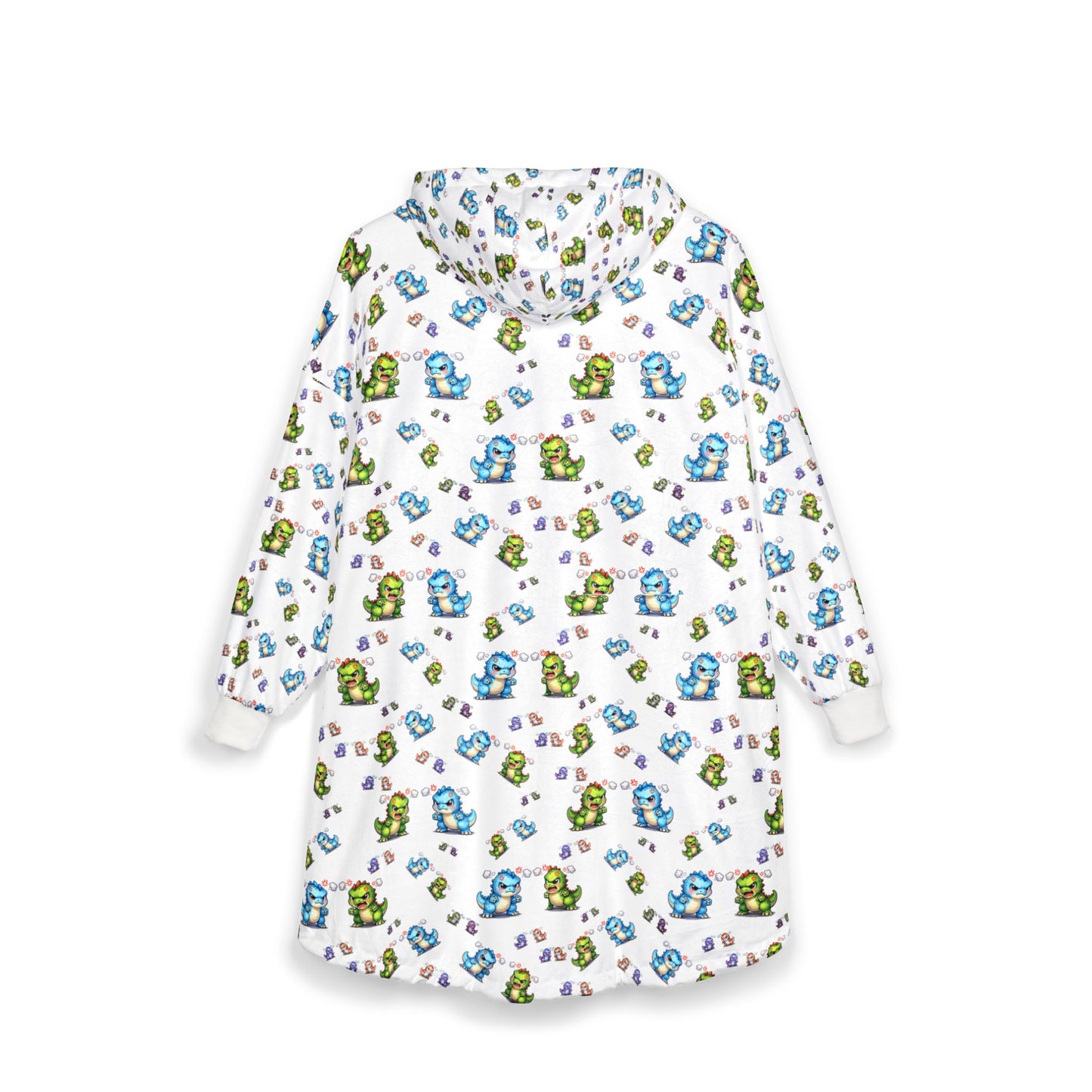 Hooded Blanket — Cozy Plush Hoodie with Cute Blue & Green Character Print