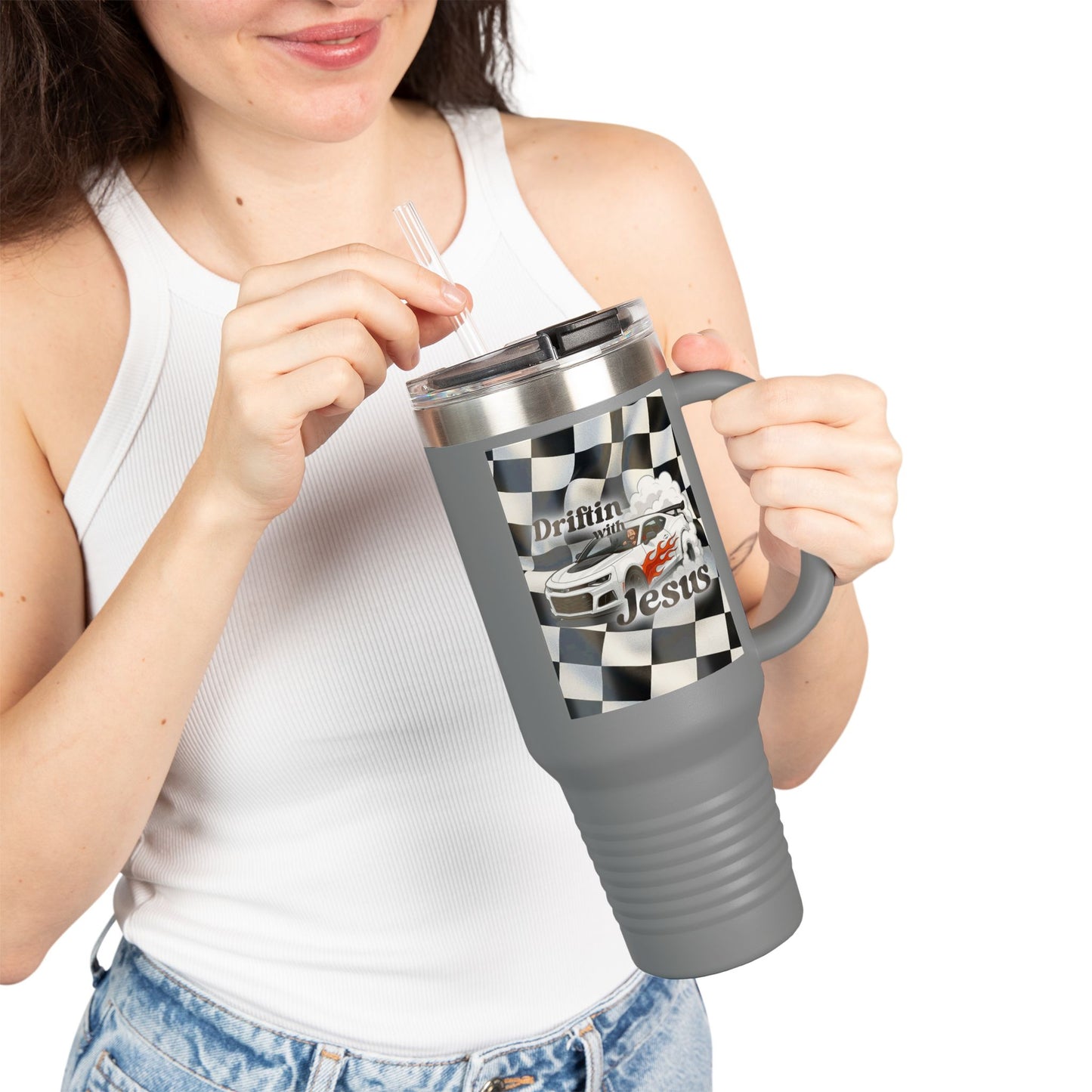 40oz Insulated Travel Mug — Racing Checkered Flag Design