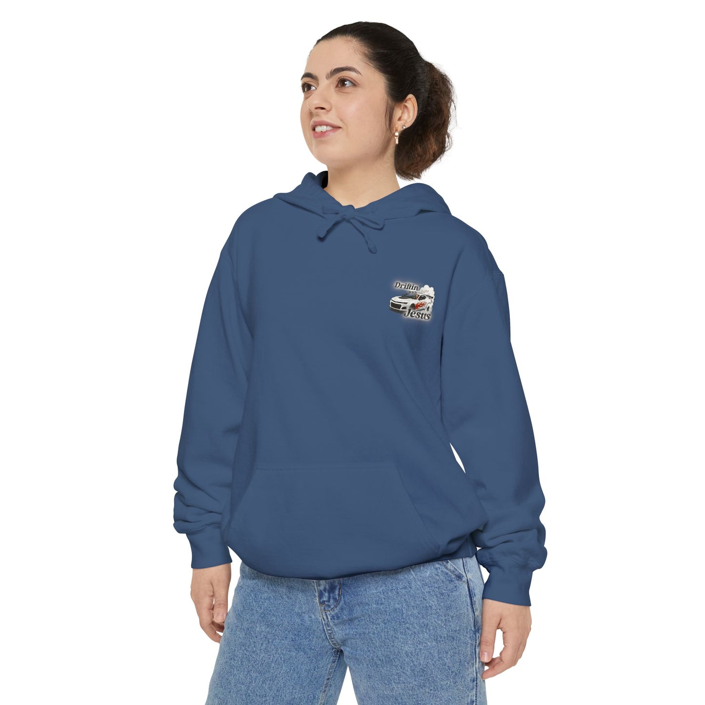 Classic Car Hoodie — Small Chest Graphic “drifting with jesus" Pullover