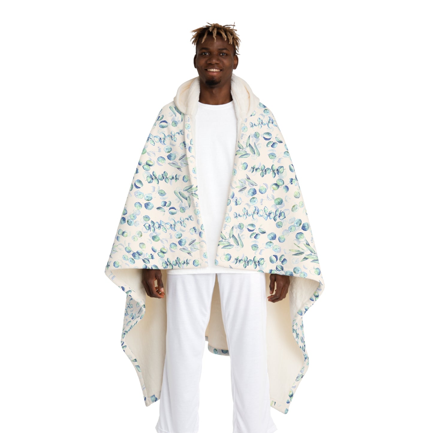 Hooded Sherpa Blanket – Blue Eucalyptus Fleece Throw