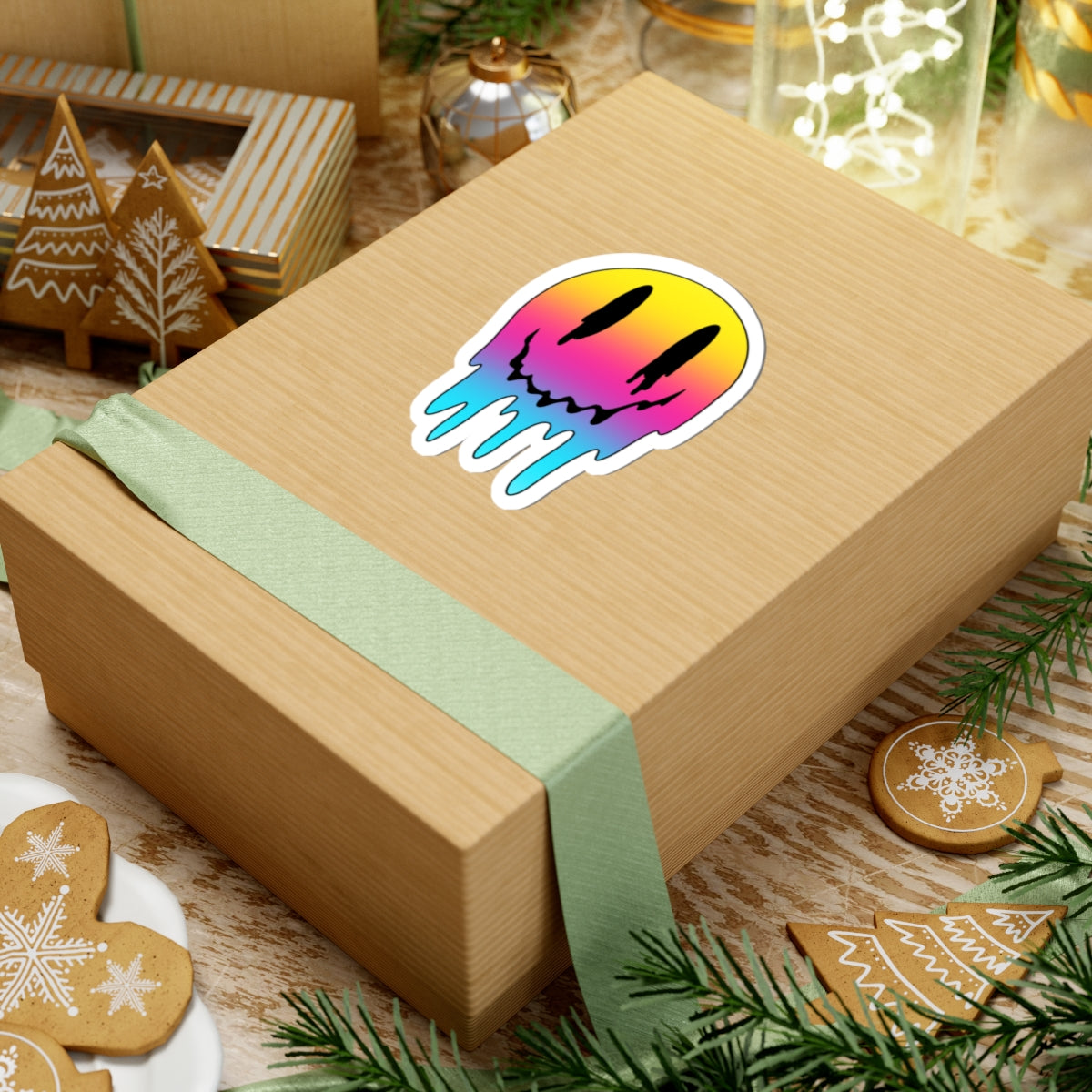 Dripping Rainbow Smiley Sticker — Melted Grunge Laptop Decal