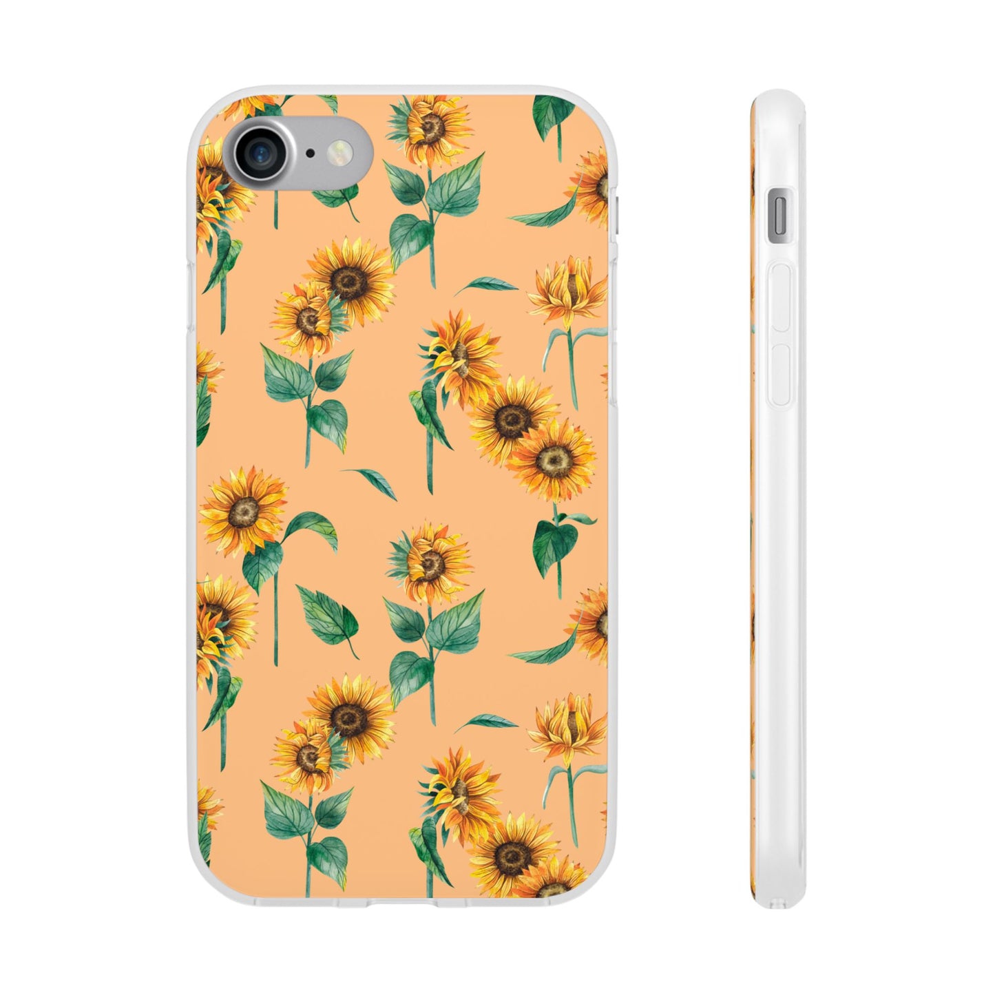 Sunflower Pattern Flexi Case — Floral Phone Case on Peach Background