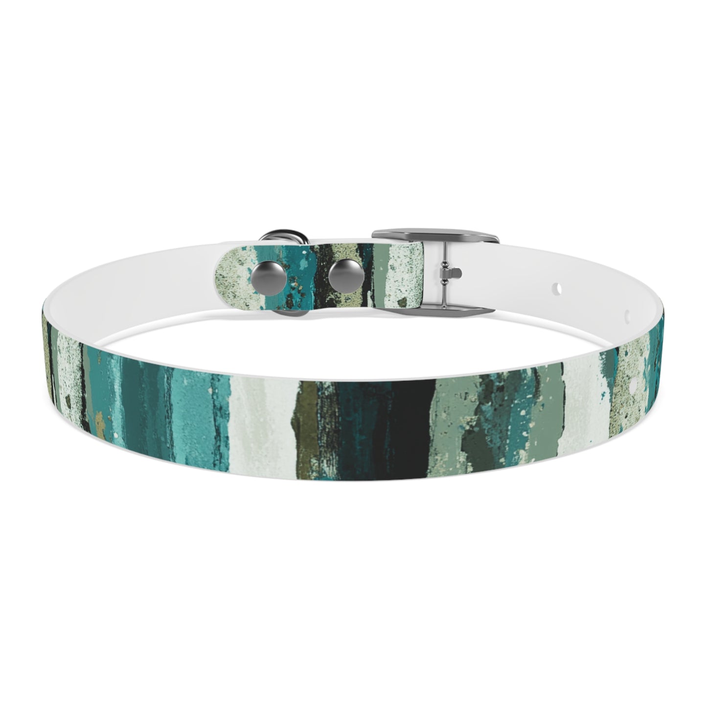 Teal Striped Abstract Dog Collar — Watercolor Brushstroke Pattern