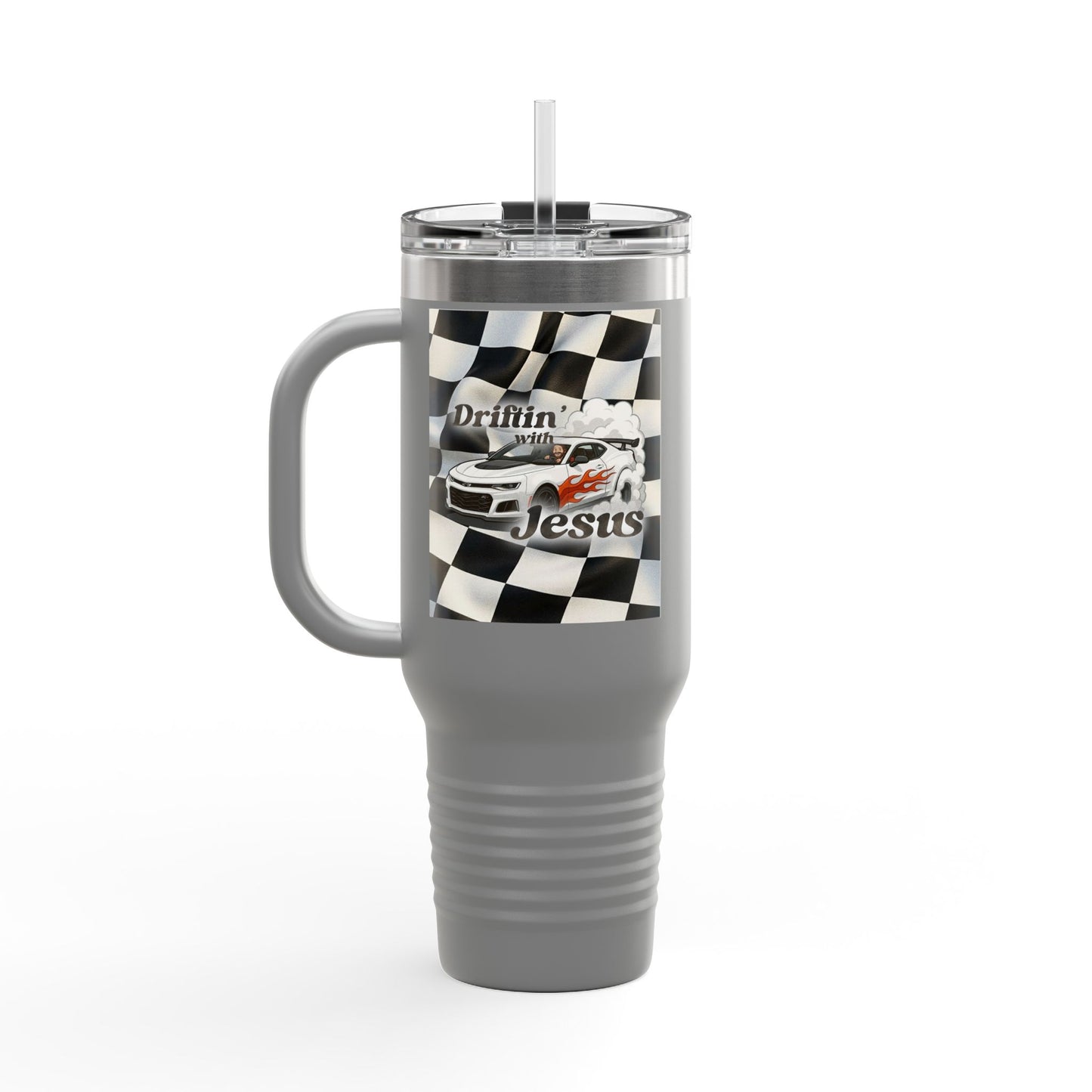 40oz Insulated Travel Mug — Racing Checkered Flag Design
