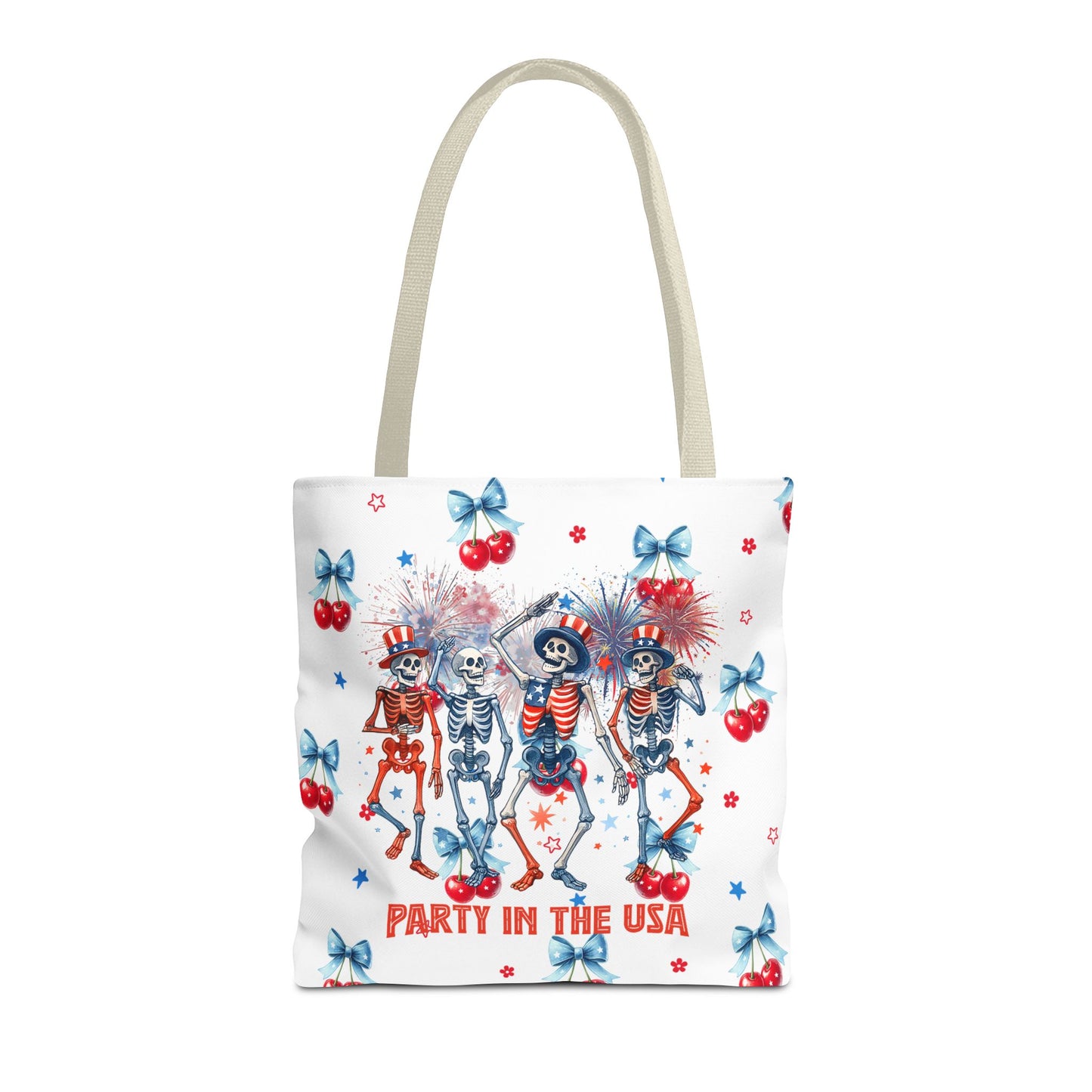 Patriotic Skeletons Tote Bag — "Party in the USA" 4th of July All-Over Print