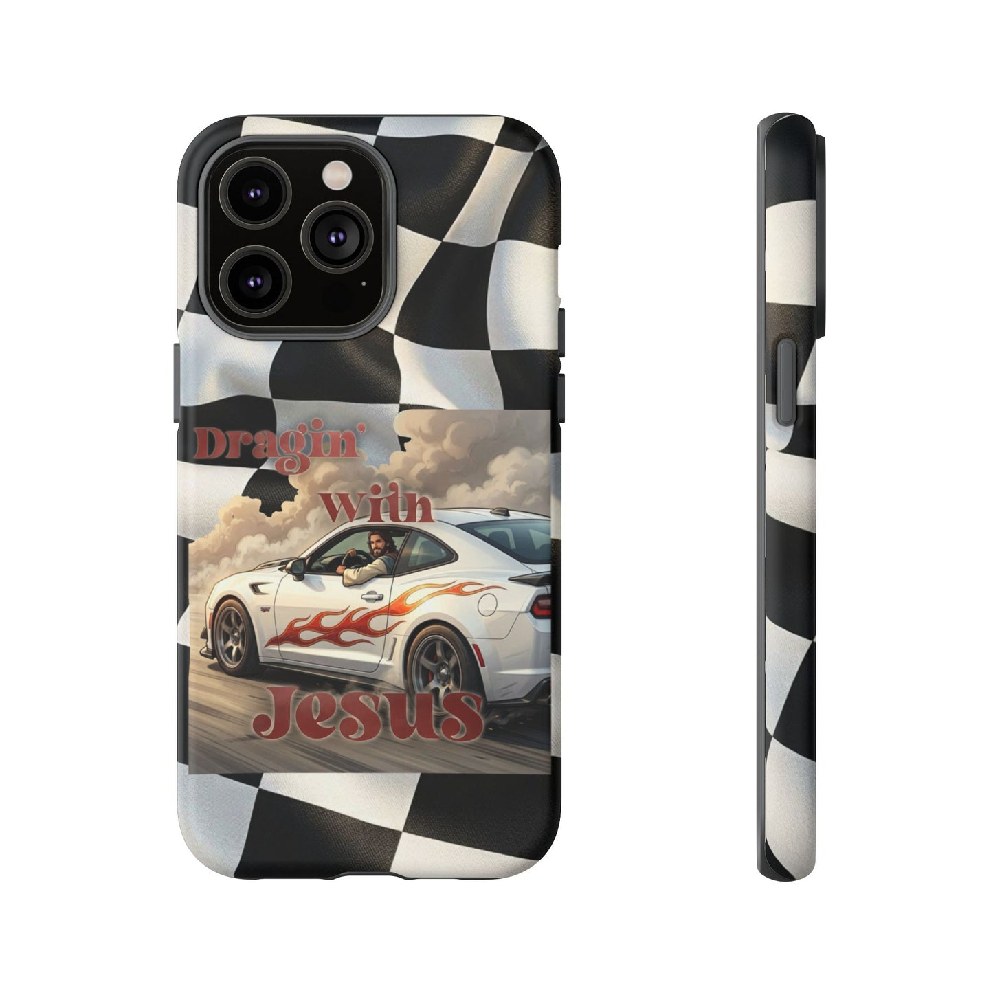 Phone Case — 'Dragin' With Jesus' Racing Checkered Design - iPhone