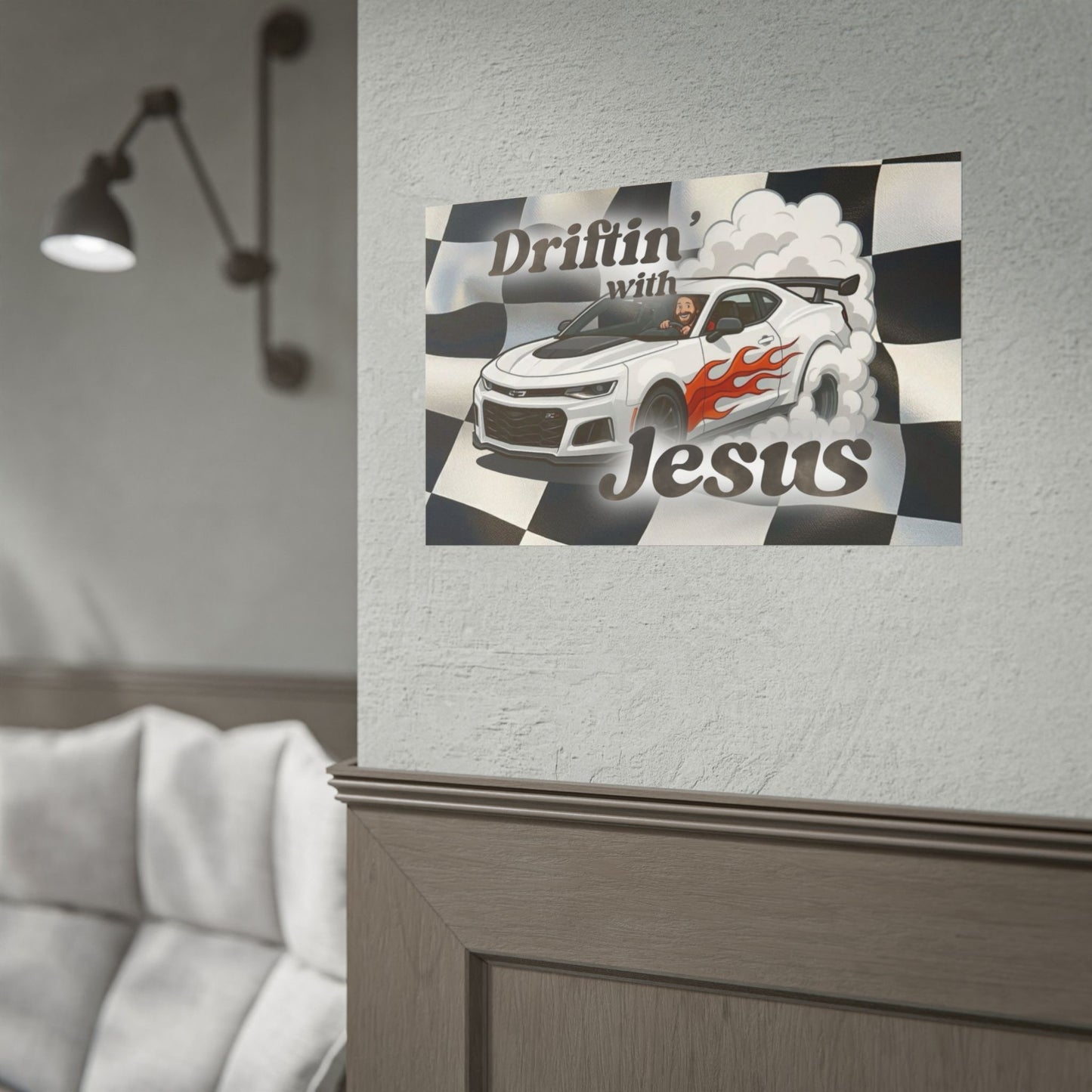 Rolled Poster — "Driftin' with Jesus" Racing Car Wall Art
