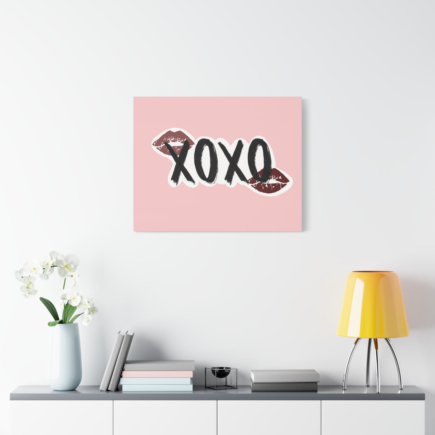 XOXO Kiss Wall Canvas — Pink Romantic Home Décor for Valentine’s Day
