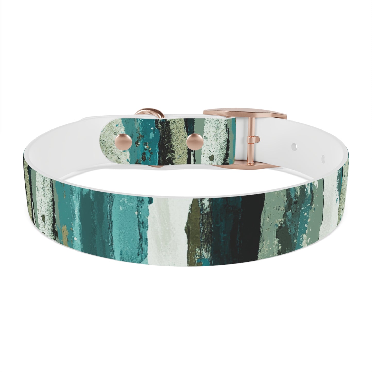 Teal Striped Abstract Dog Collar — Watercolor Brushstroke Pattern
