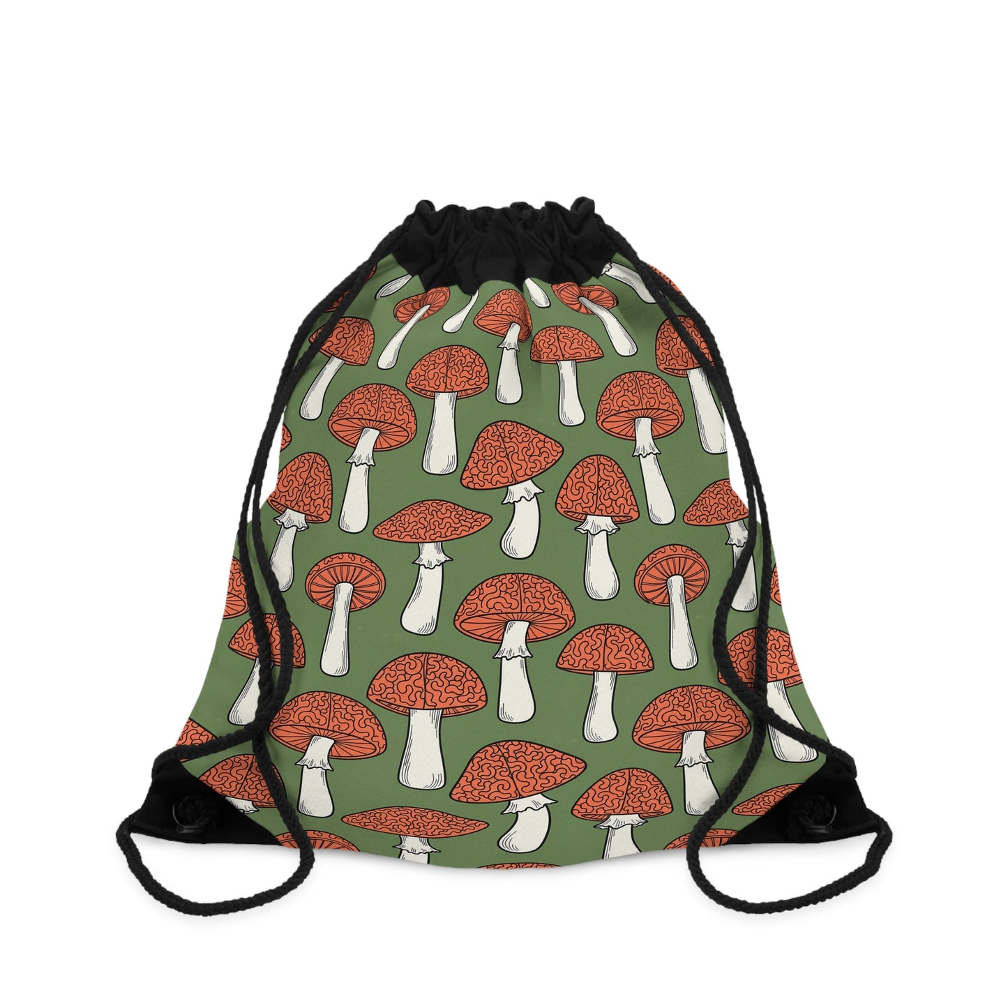 Mushroom Pattern Drawstring Bag — Retro Red Toadstool Gym Sack